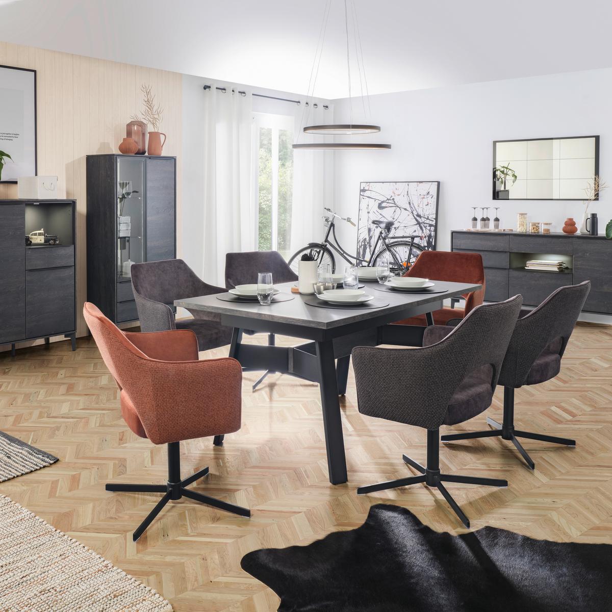 Ausziehtisch in Anthrazit/Schieferfarben - Schieferfarben/Anthrazit, MODERN, Holzwerkstoff/Metall (160-205/90/75cm) - Premium Living