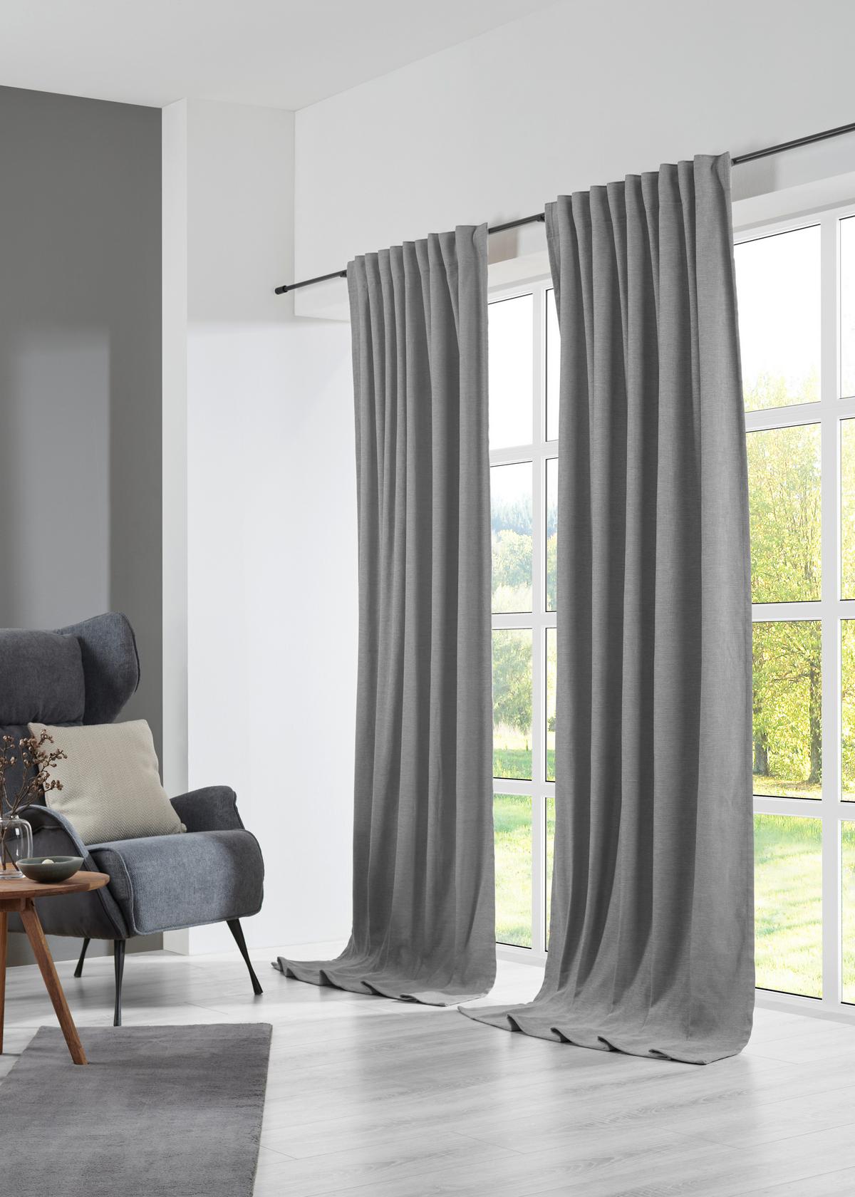 Készfüggöny Elias - világosszürke, Konventionell, textil (135/245cm) - Premium Living