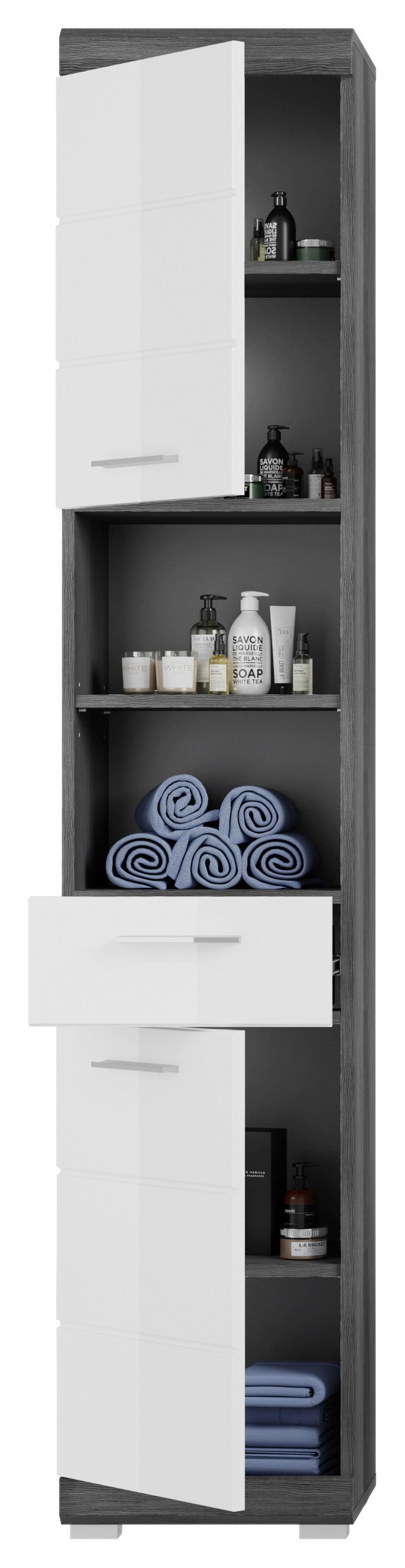 Badezimmer Scout 3-tlg. ca. 97 cm Anthrazit/Weiß - Weiß Hochglanz/Grau, MODERN, Holzwerkstoff/Kunststoff (97cm) - MID.YOU