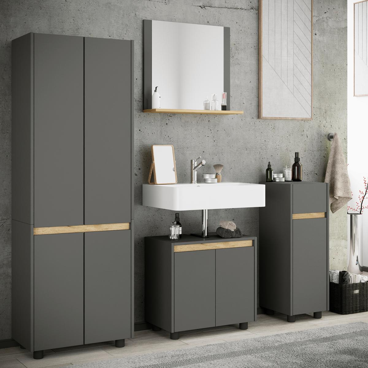Badezimmer Cosila - Honigeiche/Anthrazit, Trend, Holzwerkstoff/Kunststoff (154cm) - MID.YOU
