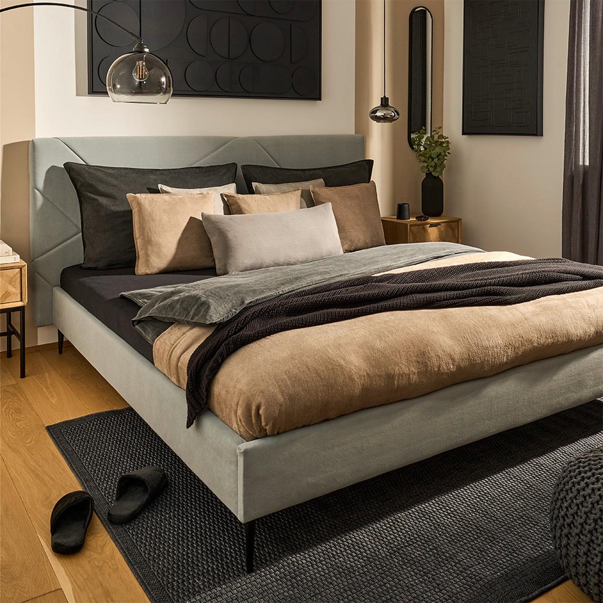 Polsterbett Elena ca. 180x200 cm Grau - Schwarz/Naturfarben, MODERN, Holz/Textil (180/200cm) - Bessagi Home