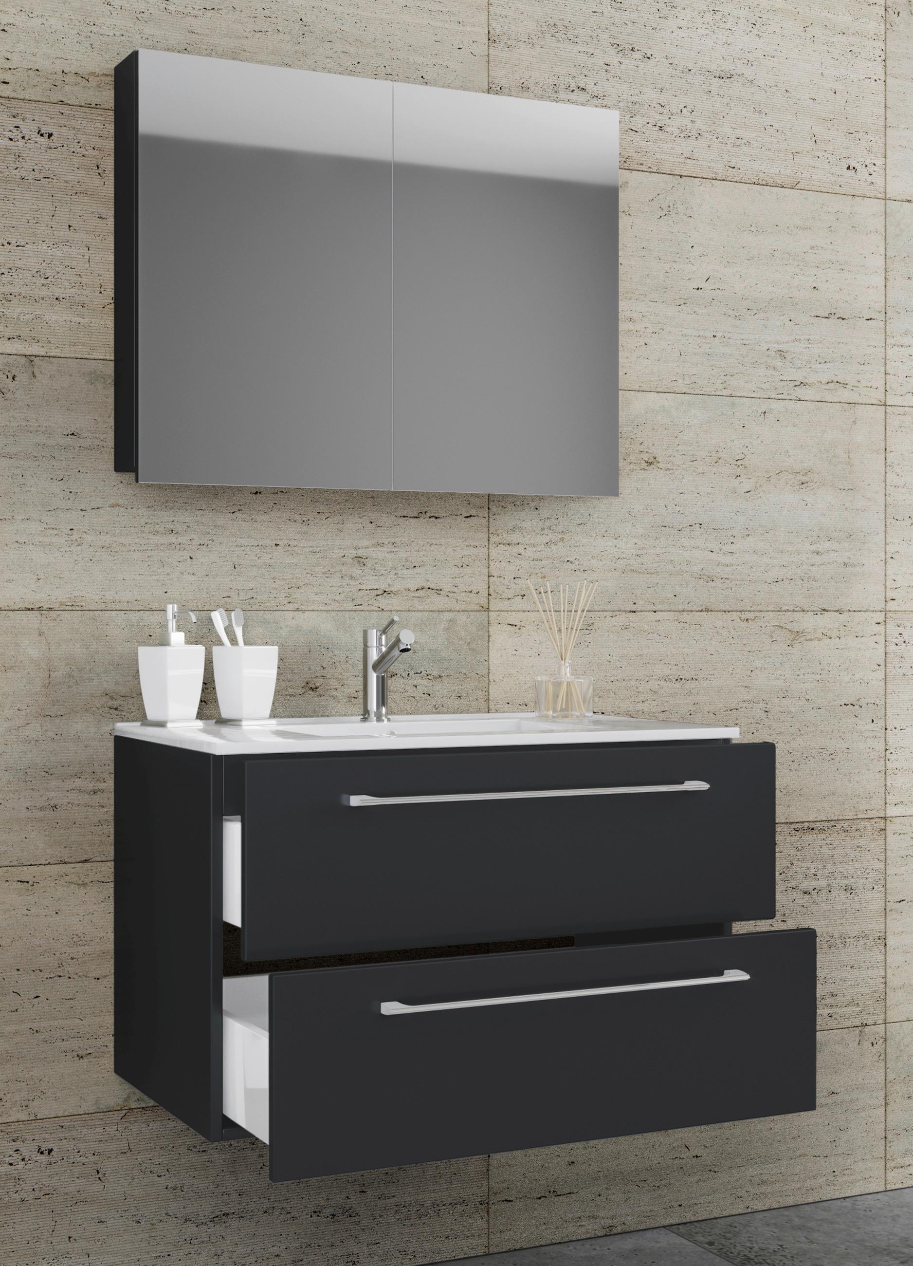 Kopalnica Badinos, Črna - črna/bela, Moderno, kovina/leseni material (80cm) - MID.YOU