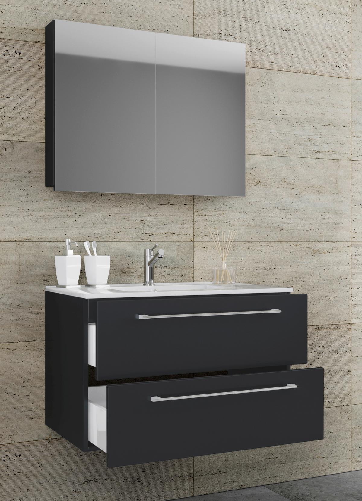 Kopalnica Badinos, Črna - črna/bela, Moderno, kovina/leseni material (80cm) - MID.YOU