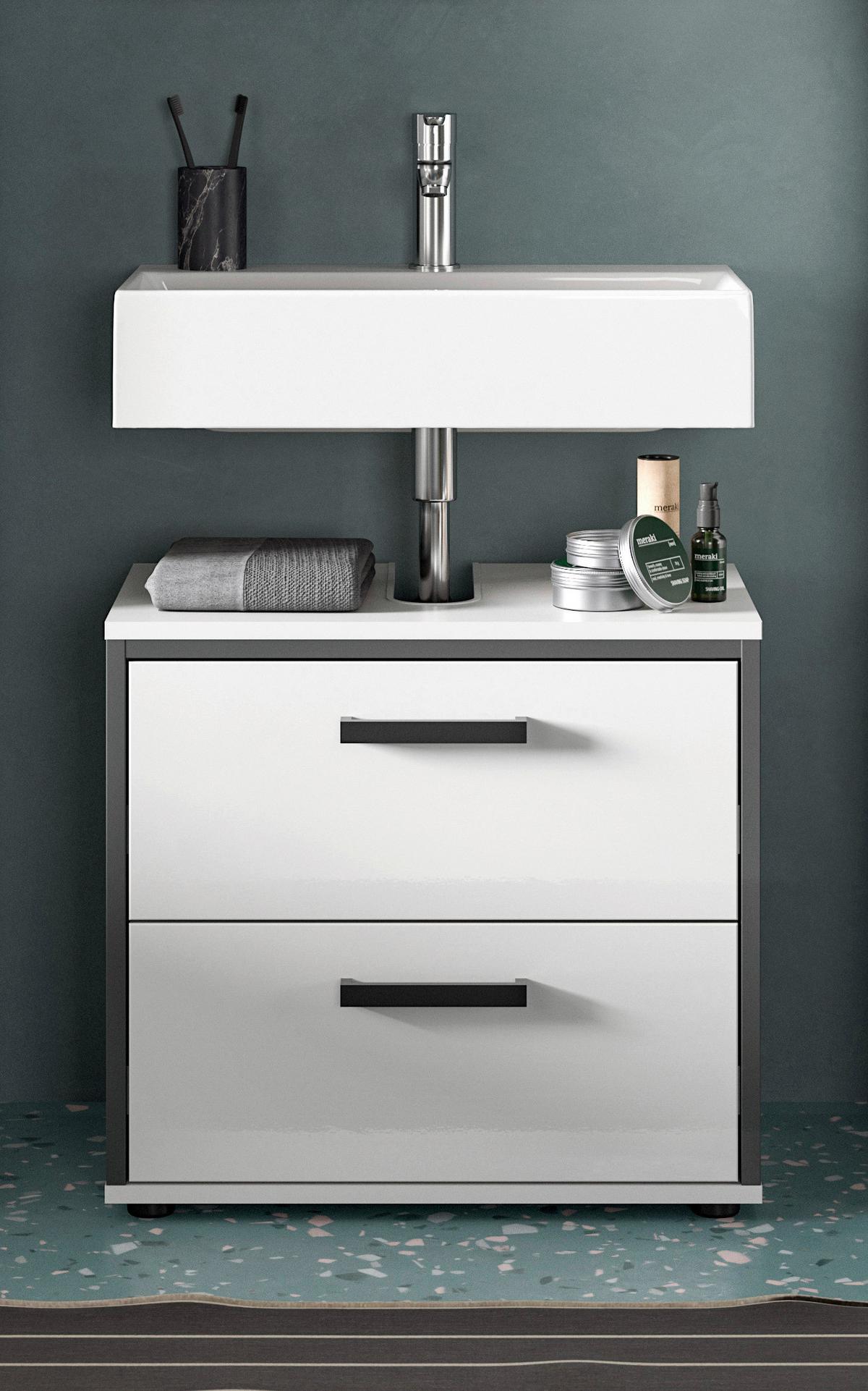 Waschbeckenunterschrank Kojak Weiß/Anthrazit - Weiß Hochglanz/Schwarz, MODERN, Holzwerkstoff/Kunststoff (60/55/37cm) - MID.YOU