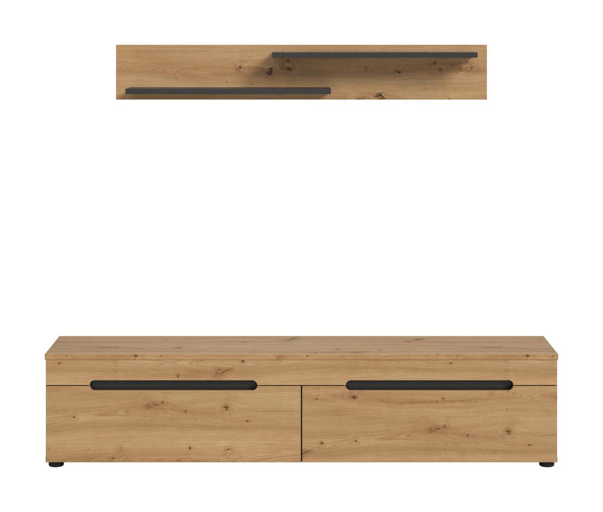 Dnevni Regal Canu, Siva, Barva Hrasta, 2-Delni - črna/hrast artisan, Design, umetna masa/leseni material (170/38/33cm) - Livetastic