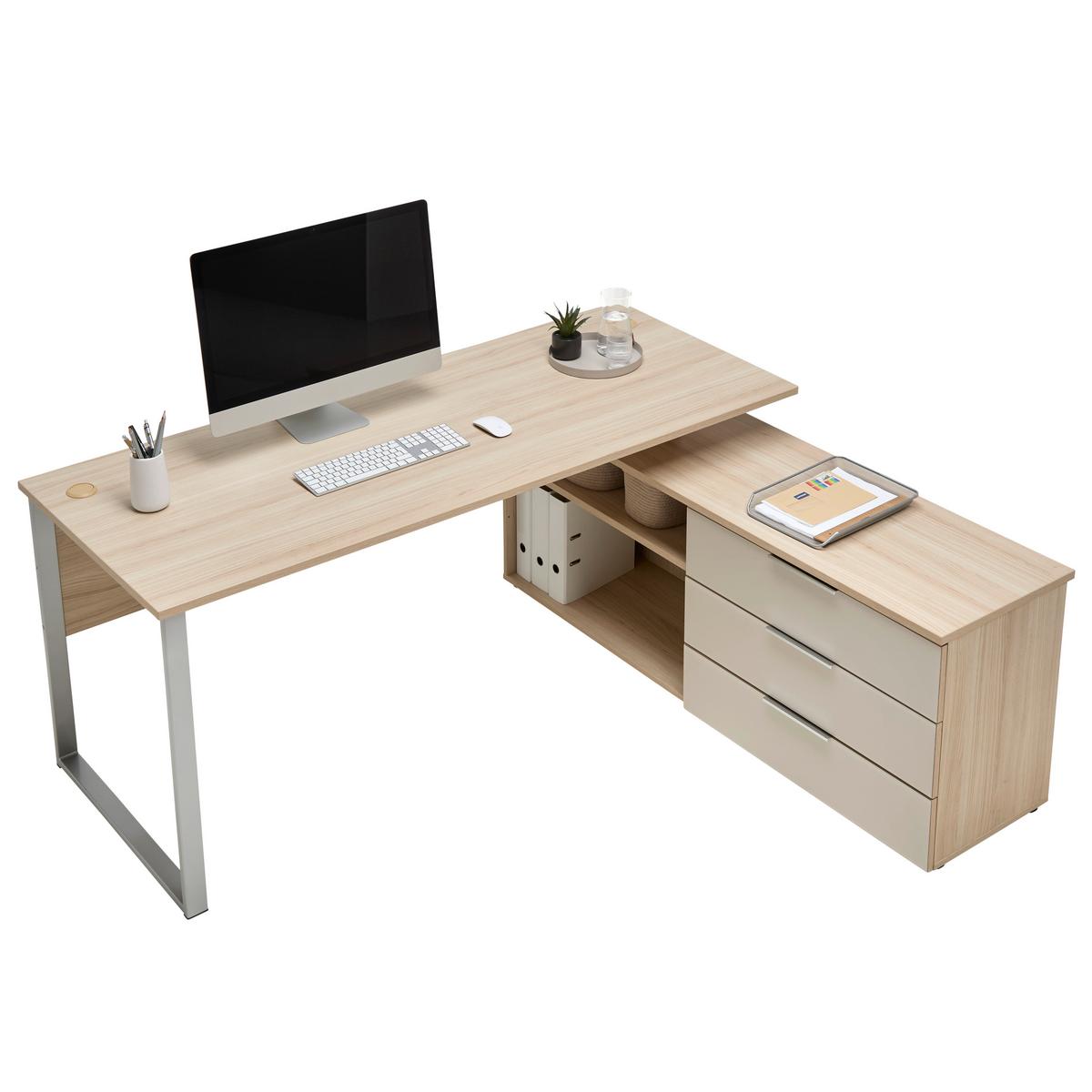 Eckschreibtisch Siena Eichefarben - Chromfarben/Eichefarben, MODERN, Holzwerkstoff/Metall (180/160/77cm) - Mömax