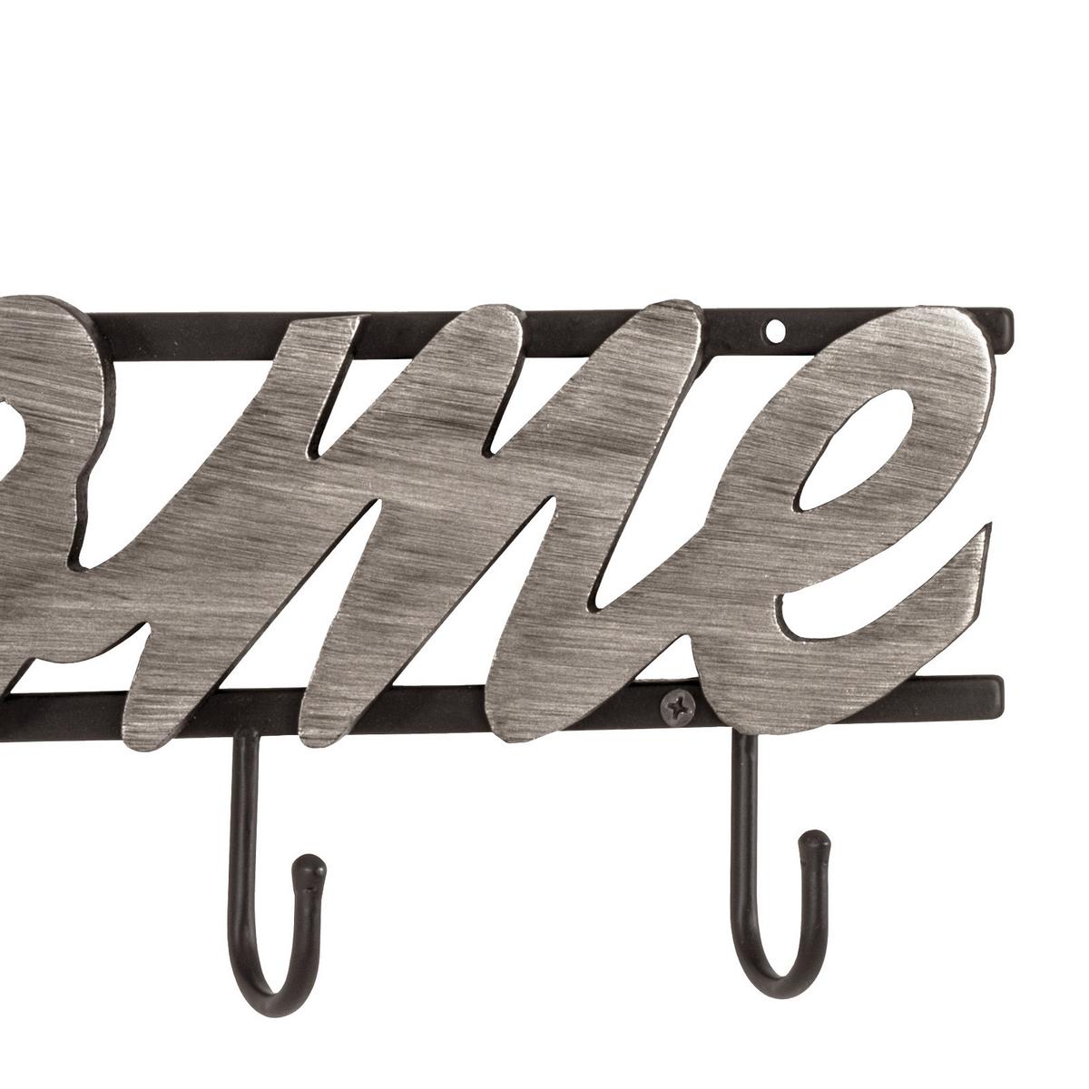 Cuier perete cu cârlige Welcome - argintiu/negru, Modern, metal/material pe bază de lemn (60/22/4cm) - Modern Living