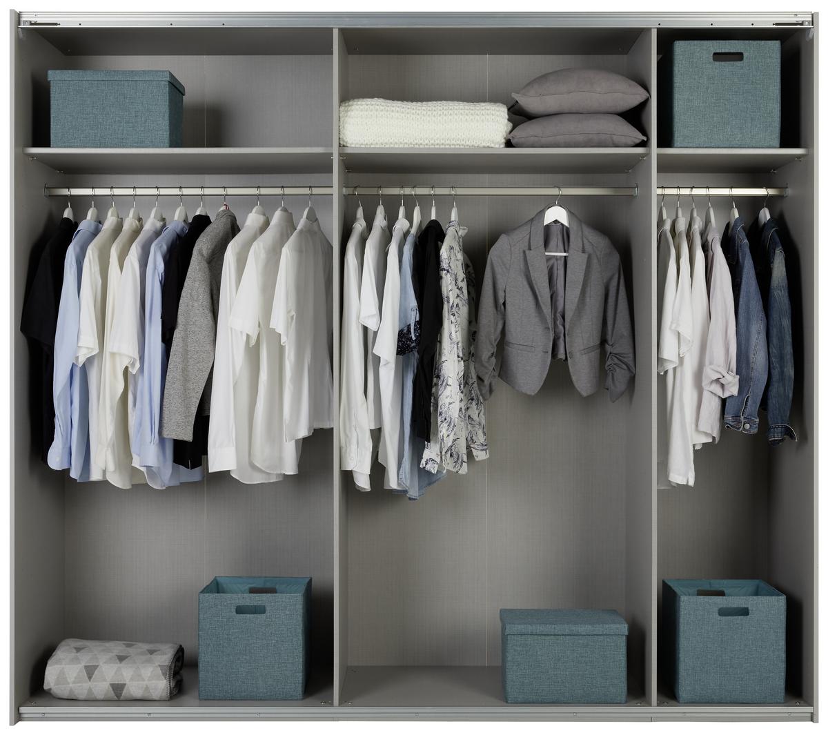 Schwebetürenschrank Sapporo ca. 250x218x65 cm - Hellgrau/Schwarz, Lifestyle, Holzwerkstoff/Metall (250/218/65cm) - Premium Living