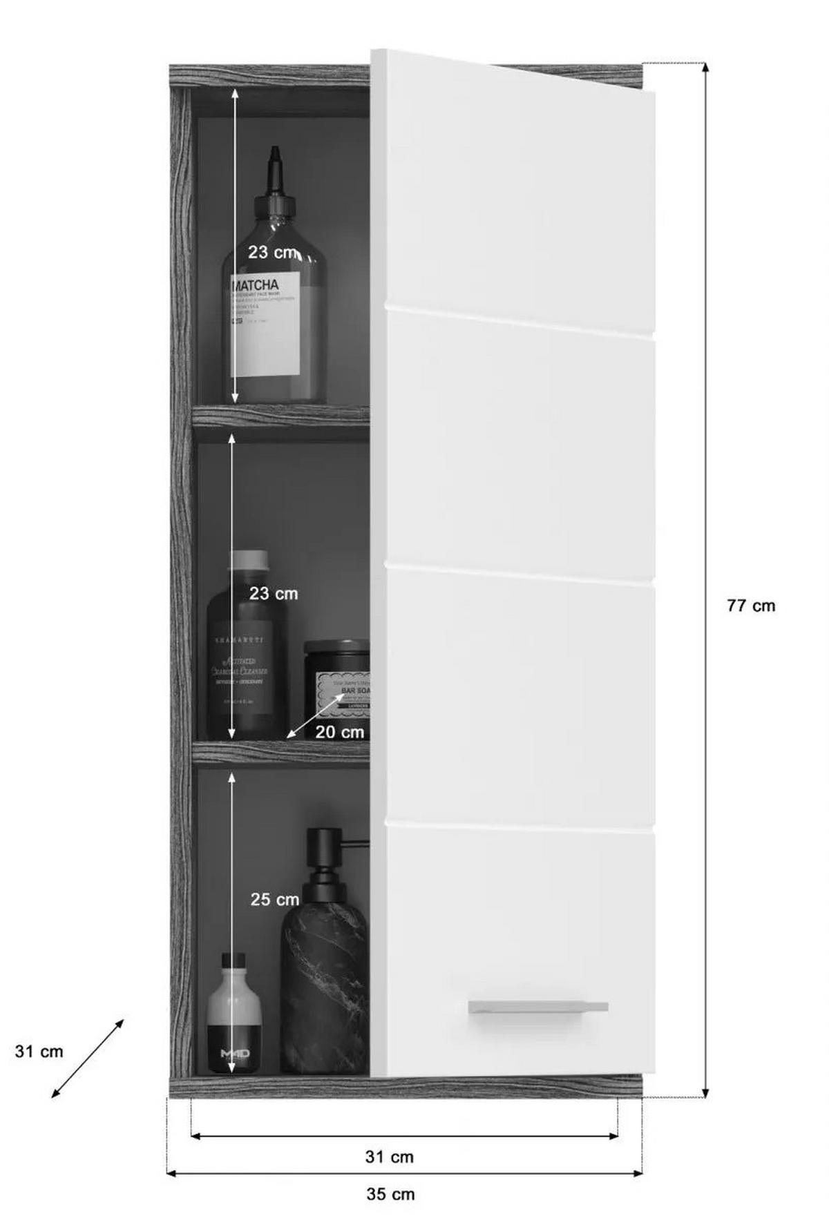 Hängerschrank Blake ca. 35x77 cm Rauchsilber/Weiß - Weiß Hochglanz, MODERN, Holzwerkstoff (35/77/25cm) - MID.YOU