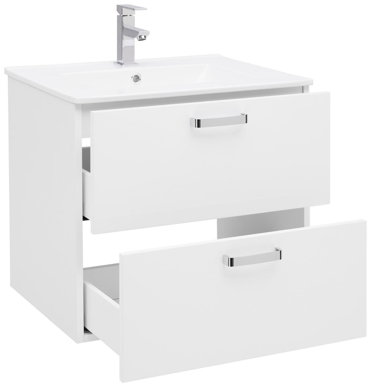 Bază cu lavoar Fresh - alb/alb lucios intens, Konventionell, ceramică/material pe bază de lemn (61/56/47cm) - Ondega
