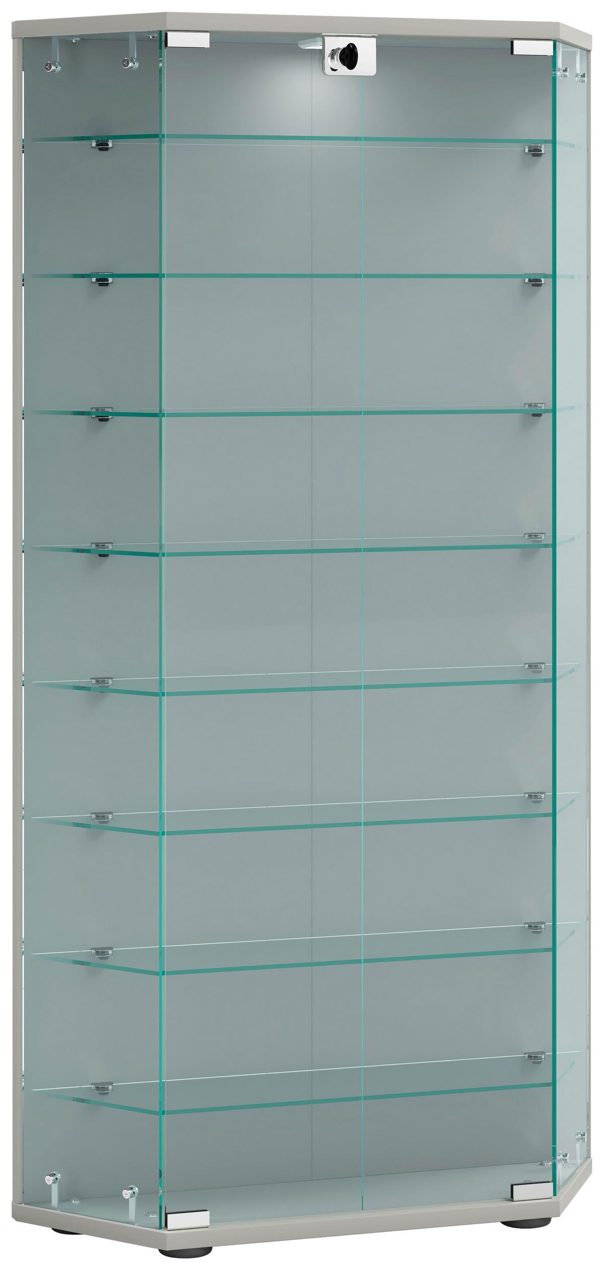 VITRINE CENILA XL - Transparent/Silberfarben, Design, Glas/Holzwerkstoff (83/114/17cm) - MID.YOU