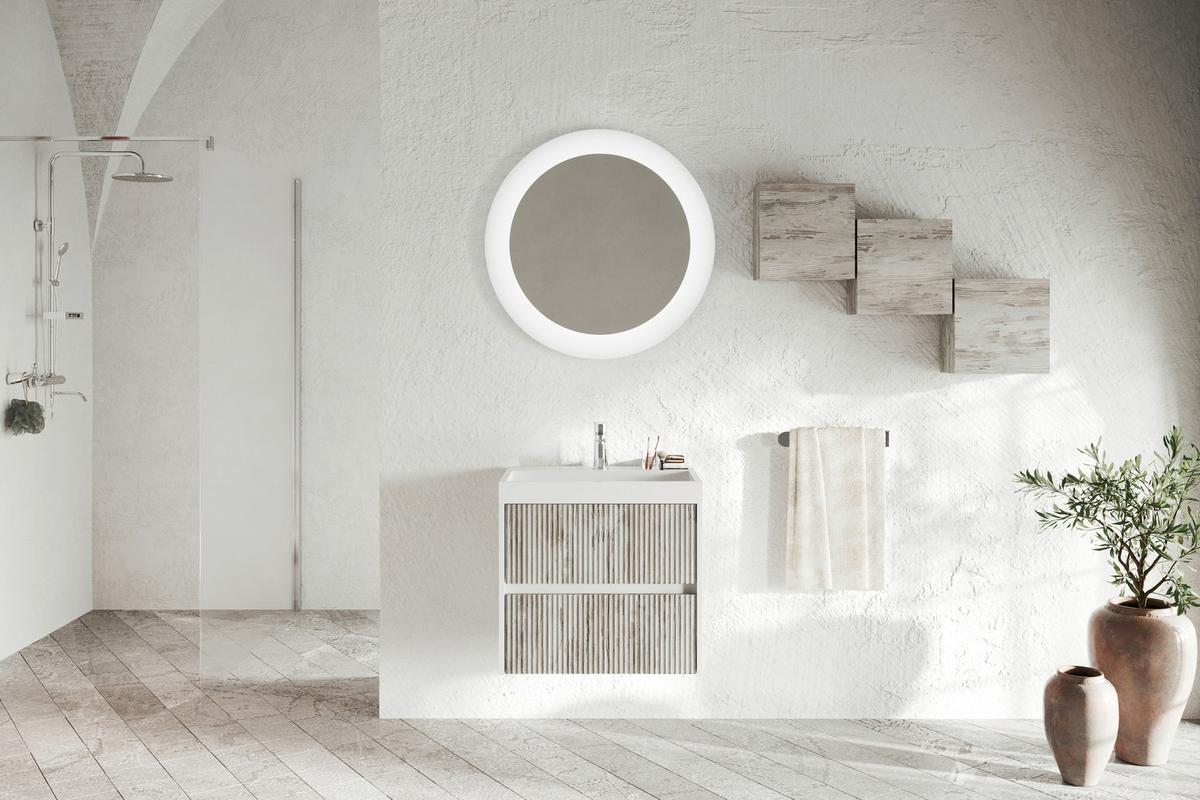 Element S Umivaonikom Portofino - hrast sivi/bijela visoki sjaj, Moderno, drvni materijal/prirodni materijali (60/51/40cm)