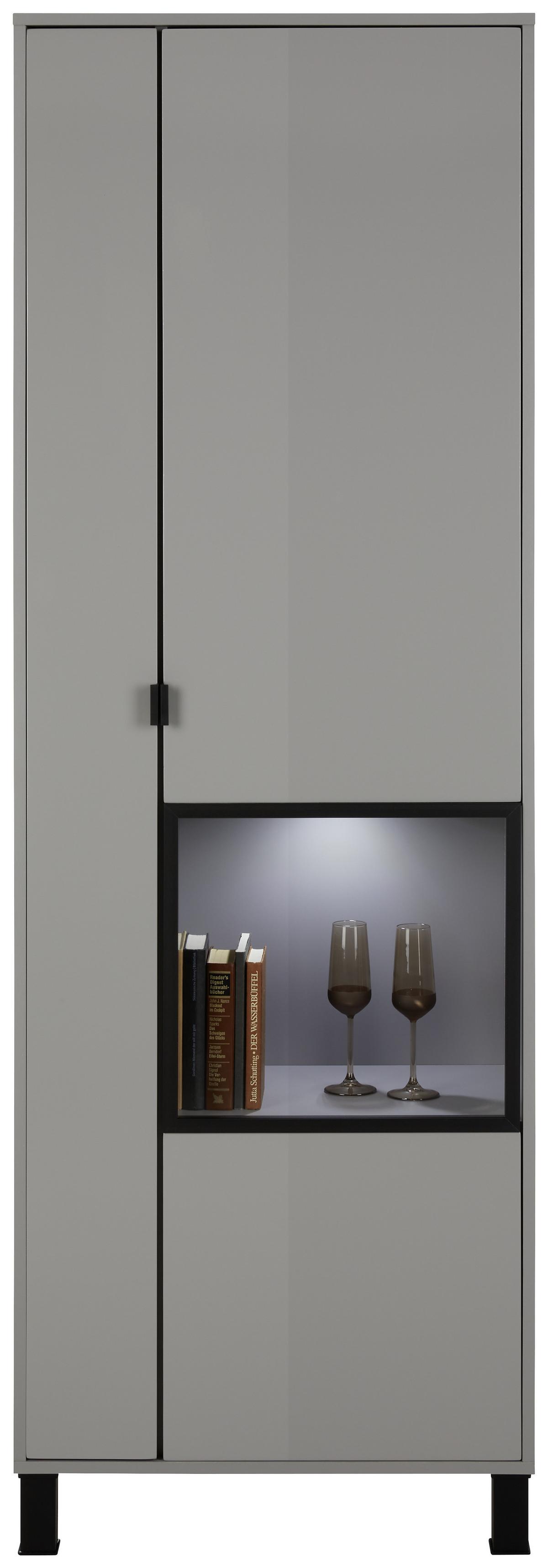 Vitrine in Grau - Schwarz/Grau, Modern, Glas/Holzwerkstoff (65/197/38cm) - Mömax