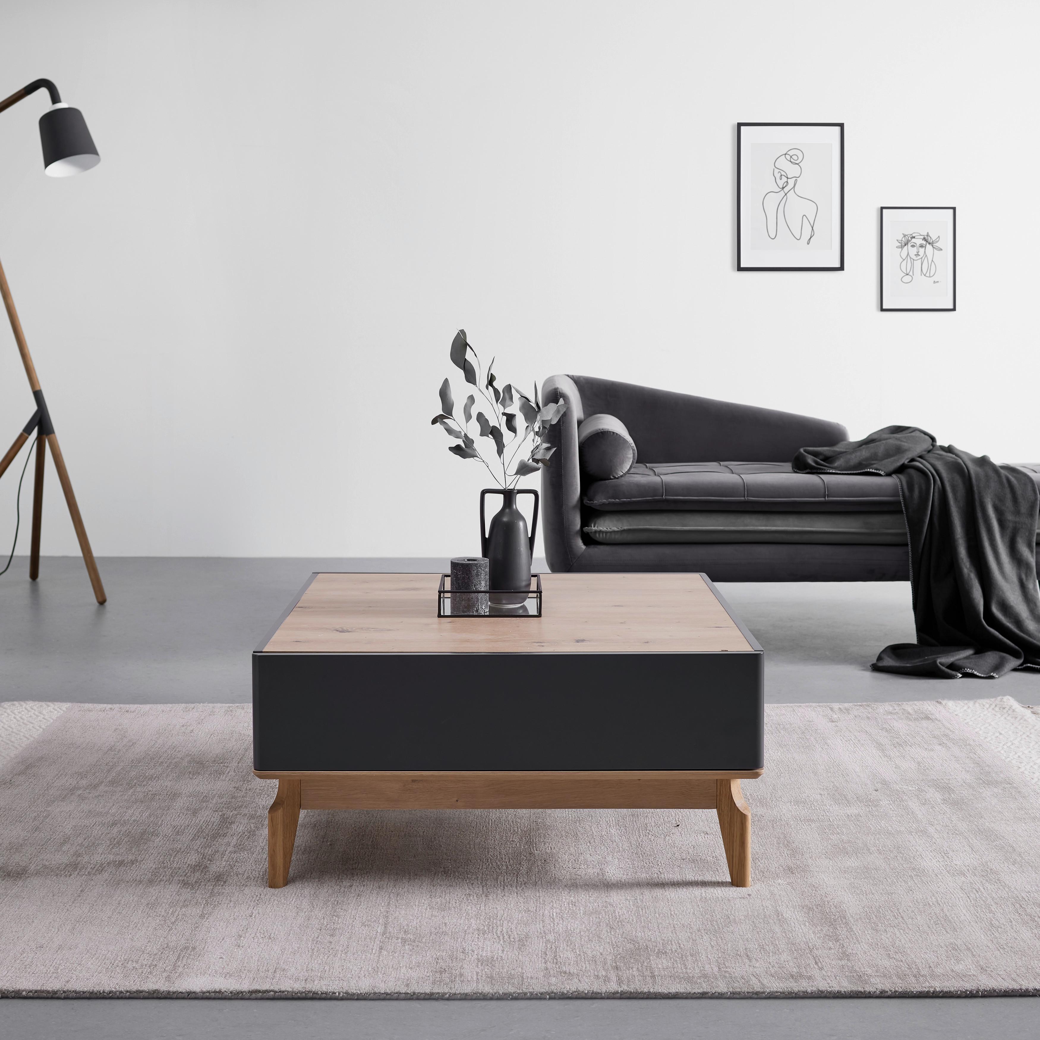 Couchtisch Fosco Grau/Eiche Echtholz Quadratisch - Eichefarben/Grau, MODERN, Holz (80/80/38cm) - Bessagi Home
