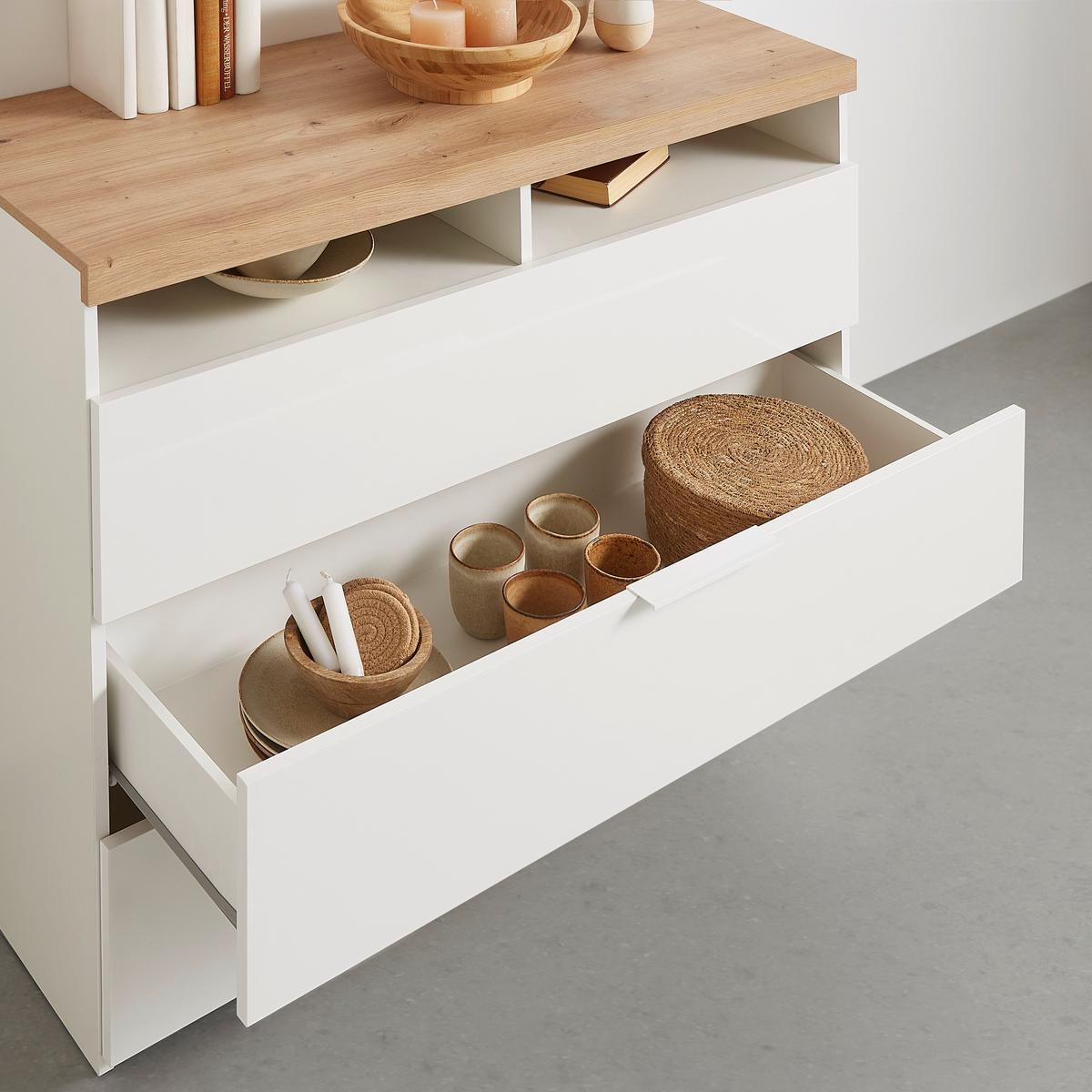 Kommode In Weiss/eiche - Weiss Hochglanz/Weiss, Konventionell, Holzwerkstoff/Metall (110/94/45cm) - Premium Living