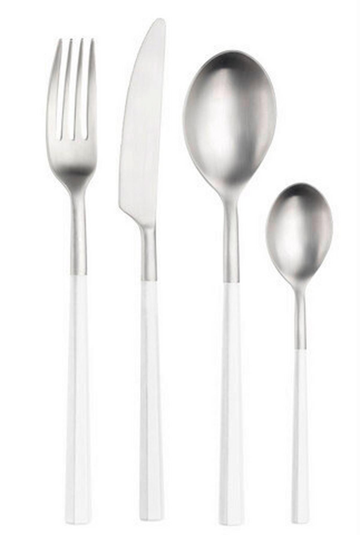 Jedilni Pribor Hive, 16-Delni - barve nerjavečega jekla/bela, Basics, kovina/umetna masa - Pintinox