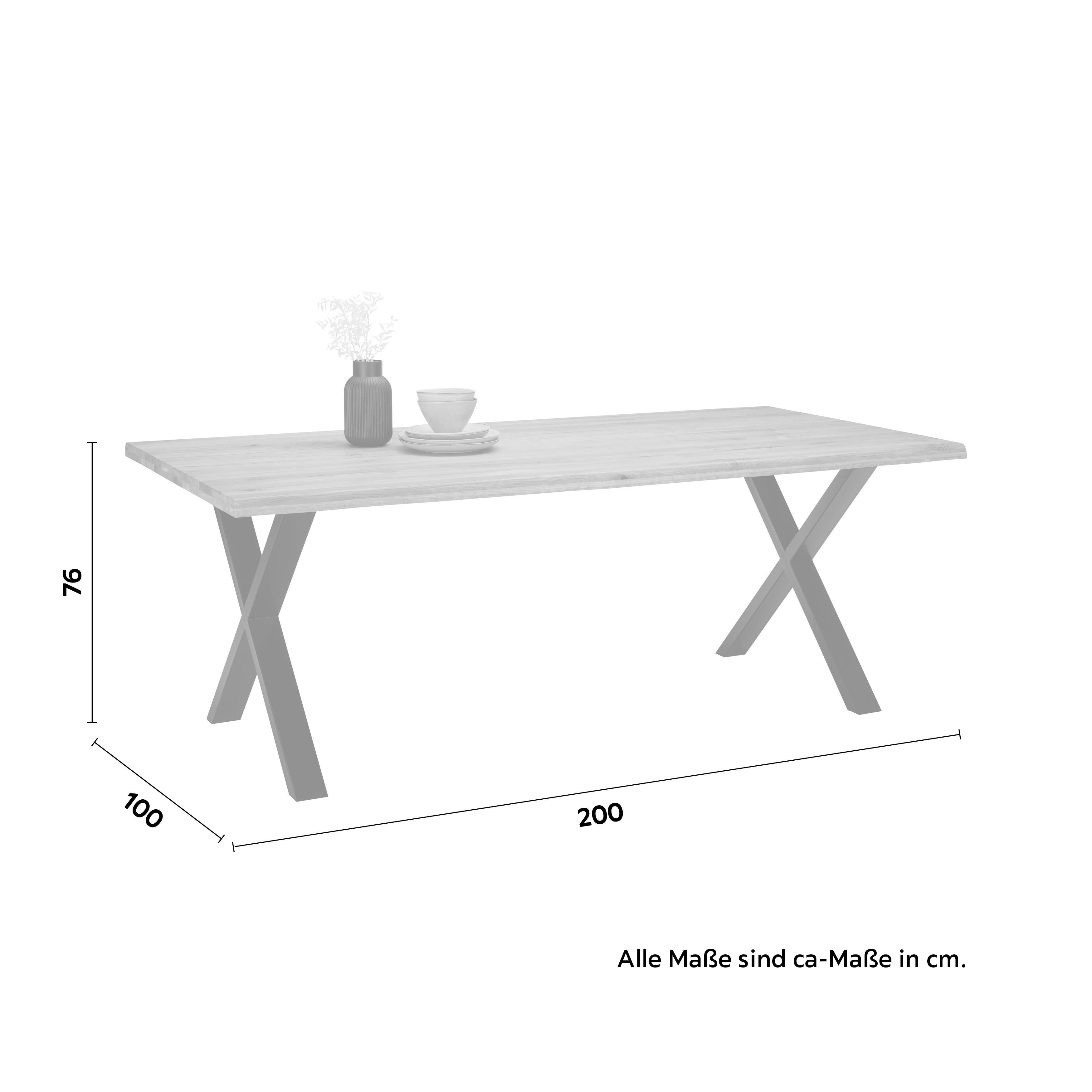 Esstisch Oak Wildeiche massiv ca. 200x100x76cm - vildek/svart, Natur, metall/trä (200/100/75cm) - Zandiara