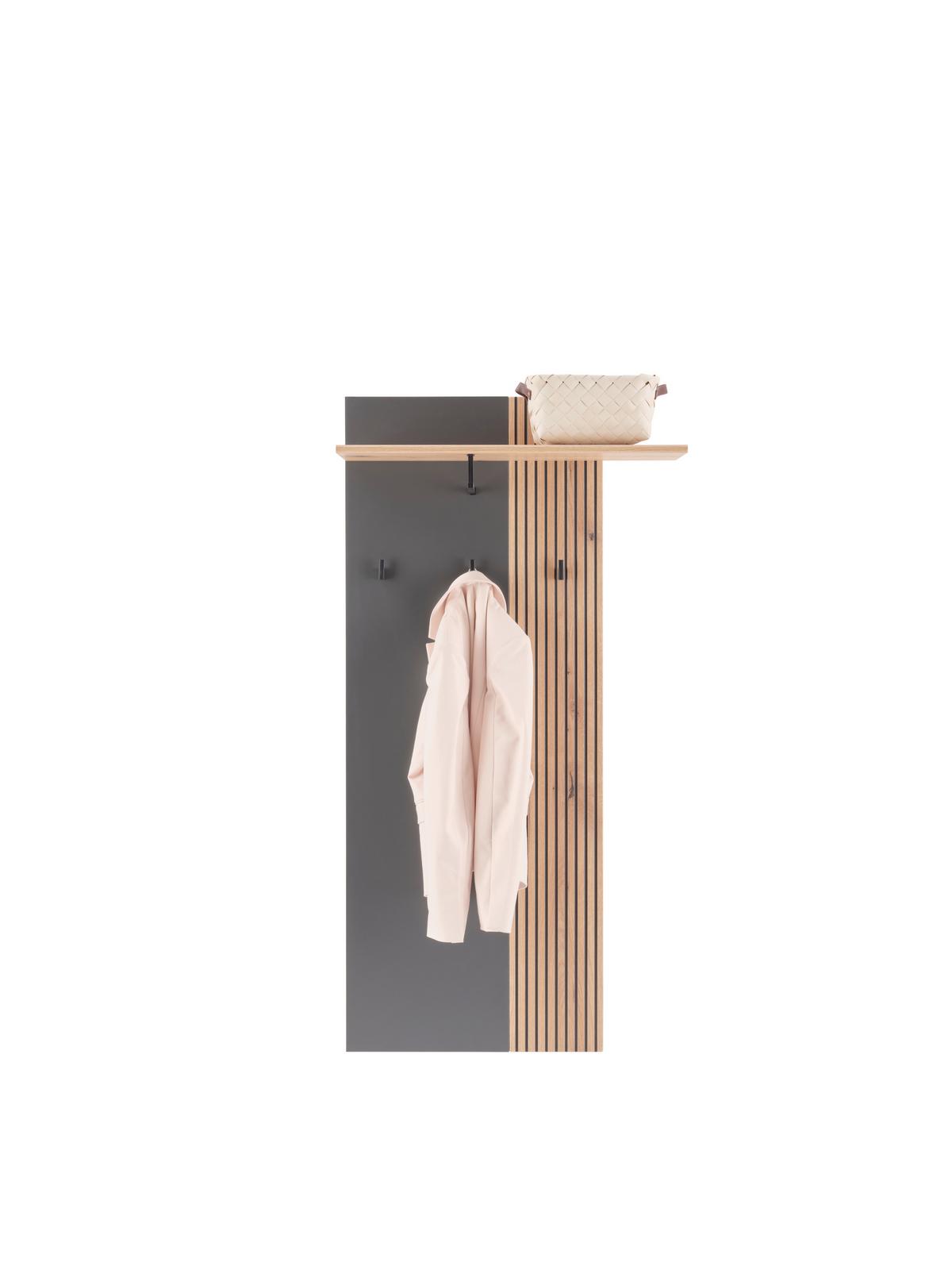 Panou cuier CLEVER - culoare lemn stejar/antracit, Modern, material pe bază de lemn (70,1/139/26cm) - Modern Living