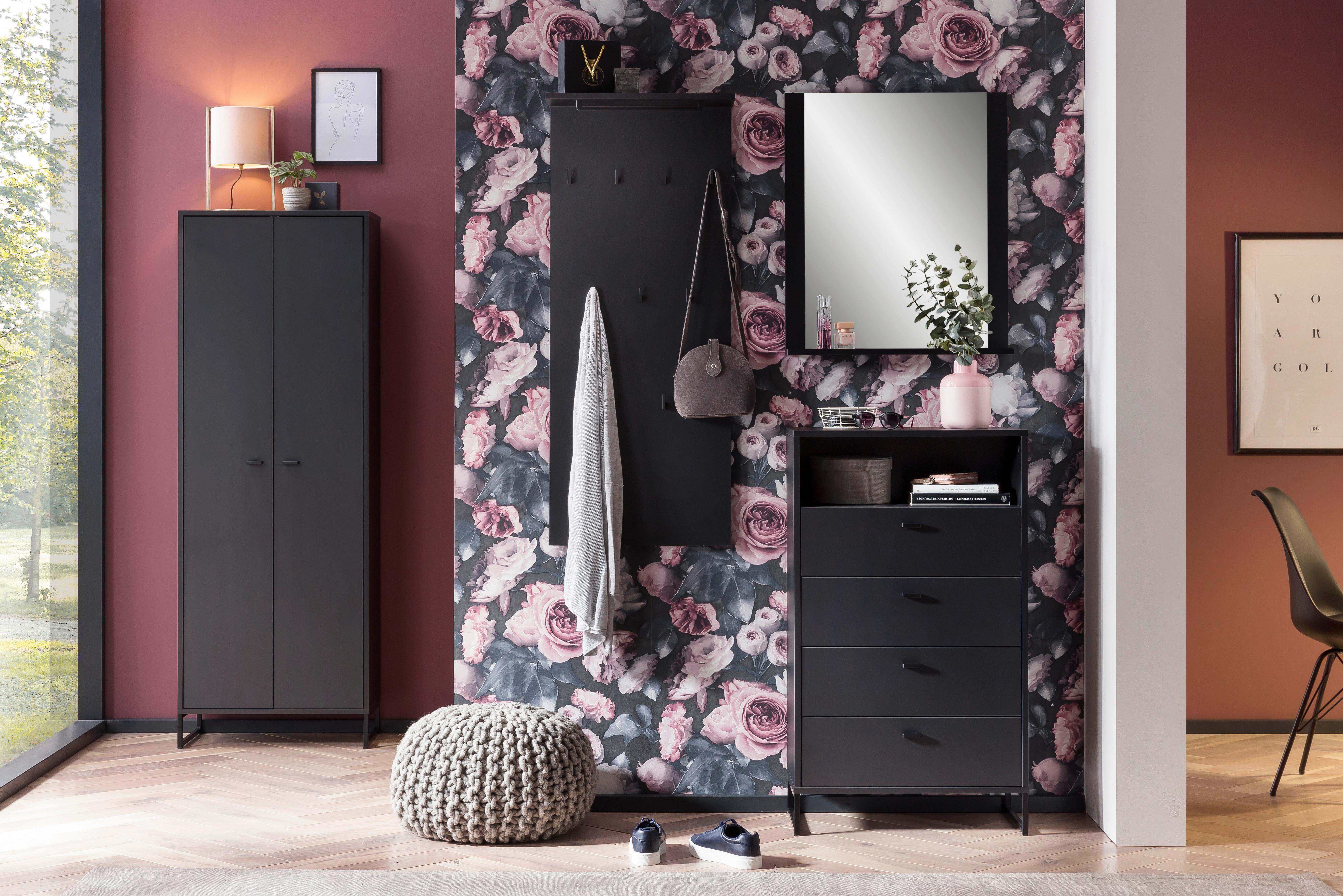 Highboard Janne ca.60,2x103,9x33,1cm Schwarz - Schwarz/Grün, LIFESTYLE, Holzwerkstoff/Metall (60,2/103,9/33,1cm) - MID.YOU