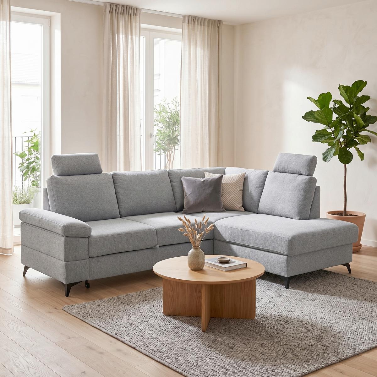 Ecksofa Sara Grau - Schwarz/Grau, Modern, Textil/Metall (250/189cm) - Mömax
