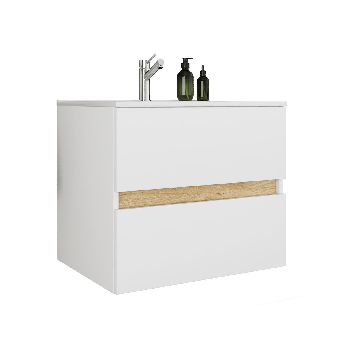 Badezimmer Cosila - Honigeiche/Weiss, Trend, Keramik/Holzwerkstoff (61/51/47cm) - MID.YOU
