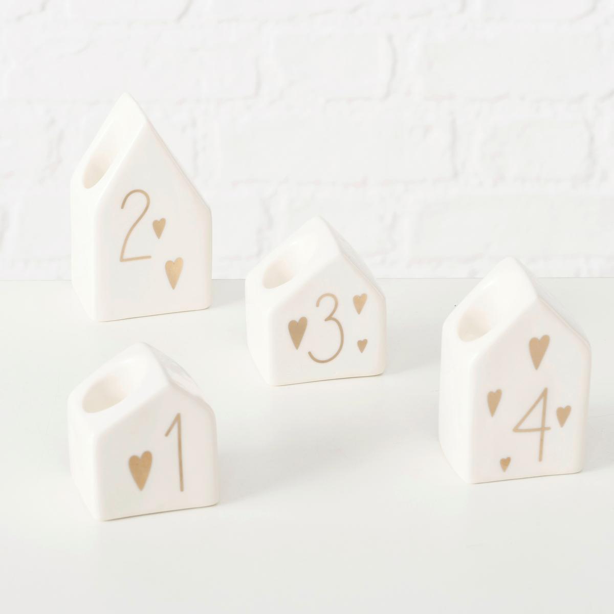 Kerzenhalter-Set Honta I Weiß/Goldfarben 4-teilig - Goldfarben/Weiß, KONVENTIONELL, Keramik (5,5/4,2/9,4cm) - Modern Living