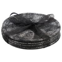 Poháralátétszett Glamour - fekete/ezüstszínű, Modern, műanyag/bőr (10cm) - Modern Living