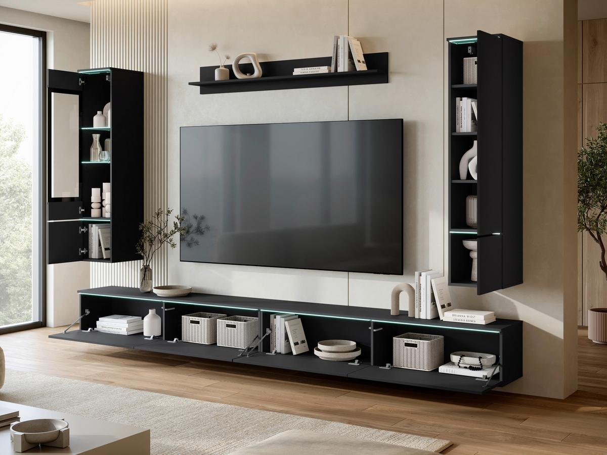 Dnevni Regal Vera Xxl, Črna, 5-Delni - črna/siva, Basics, umetna masa/steklo (300/162/33cm) - P & B