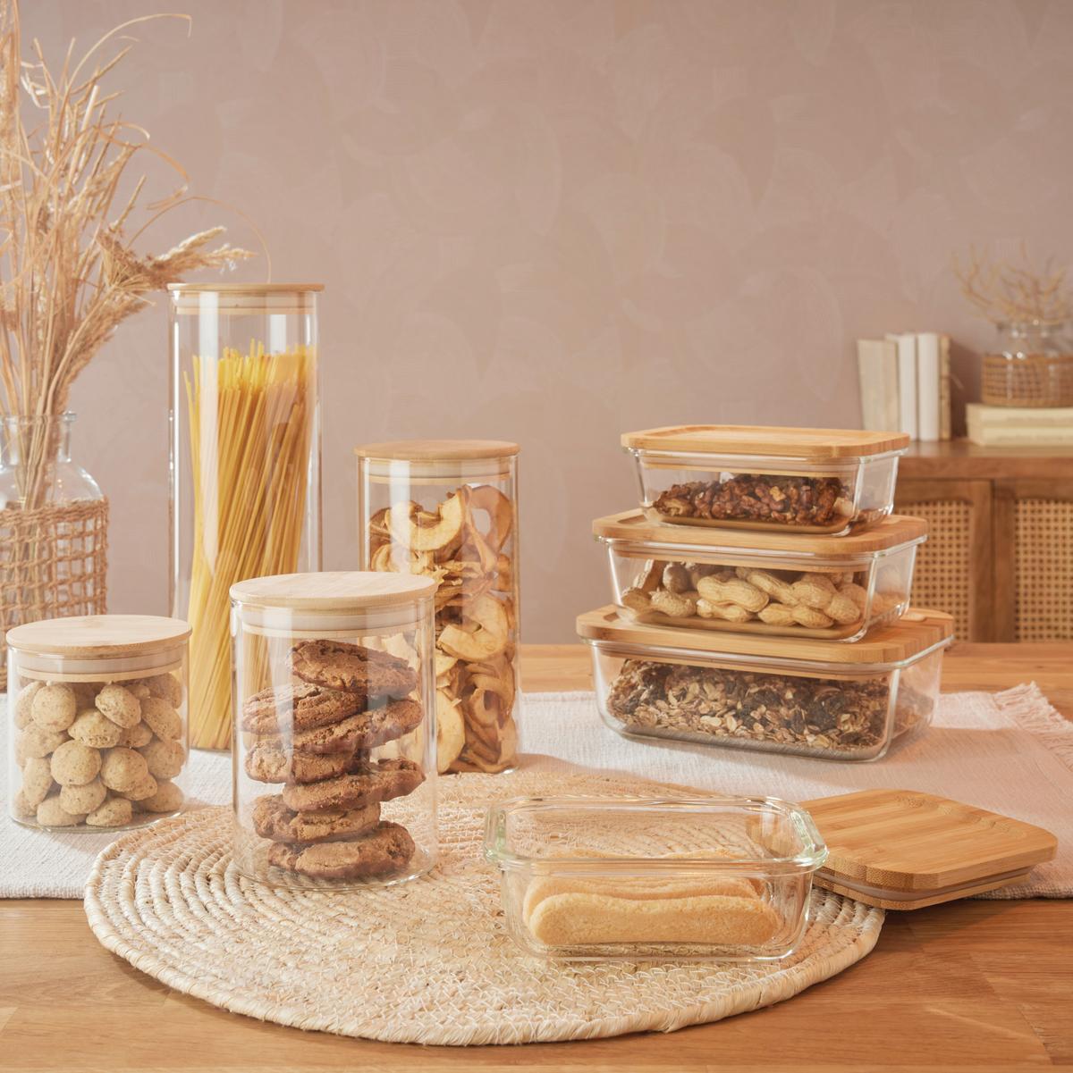 Vorratsdose Hedvig aus Glas Ø ca. 10cm - Naturfarben, Glas/Holz (10/19cm) - Zandiara