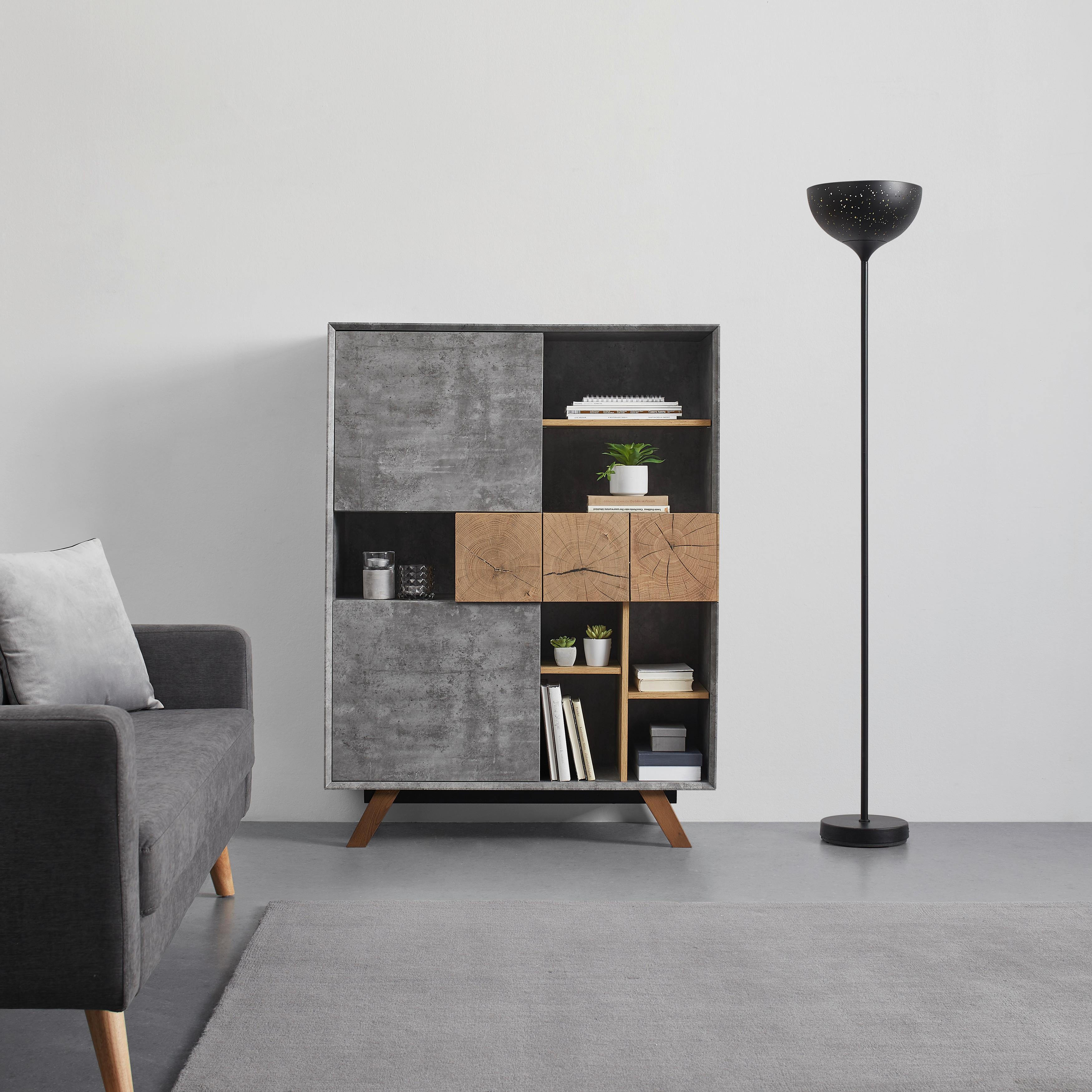 Highboard Holz, "Casper", aus Eiche, teilmassiv - Eichefarben/Grau, MODERN, Holz (100/133,5/40cm) - Bessagi Home