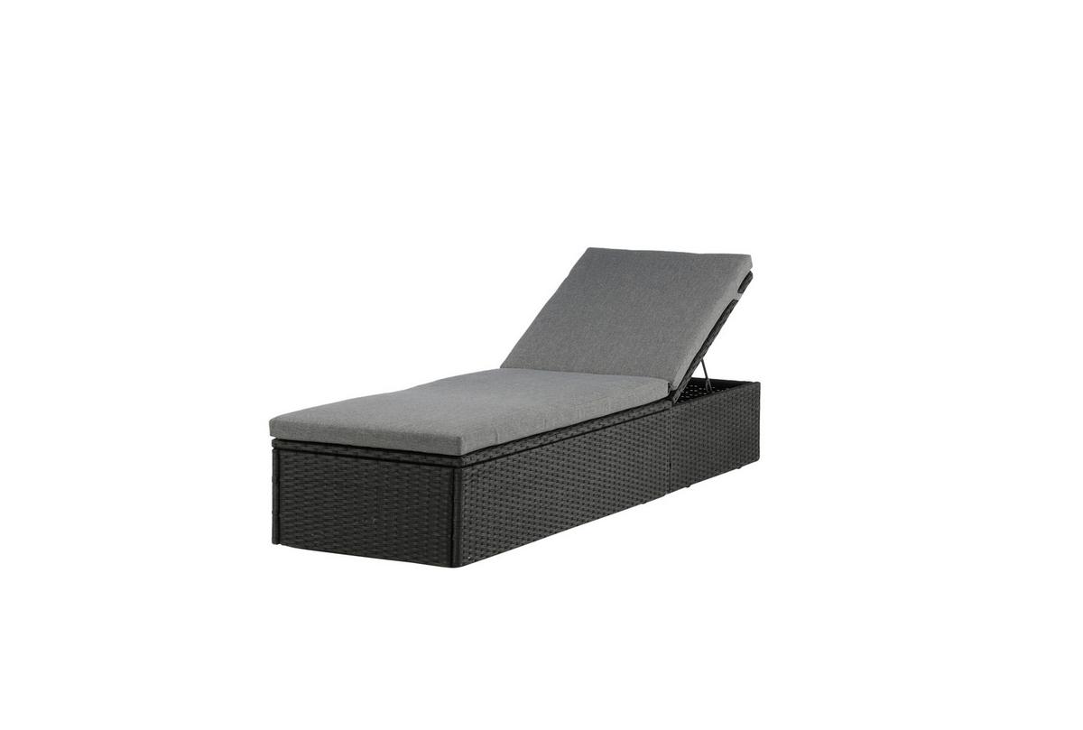 Sonnenliege Quad ca. 61x38x198 cm Schwarz - Schwarz/Grau, KONVENTIONELL, Kunststoff/Textil (60.5/37.5/198cm) - Gardenson
