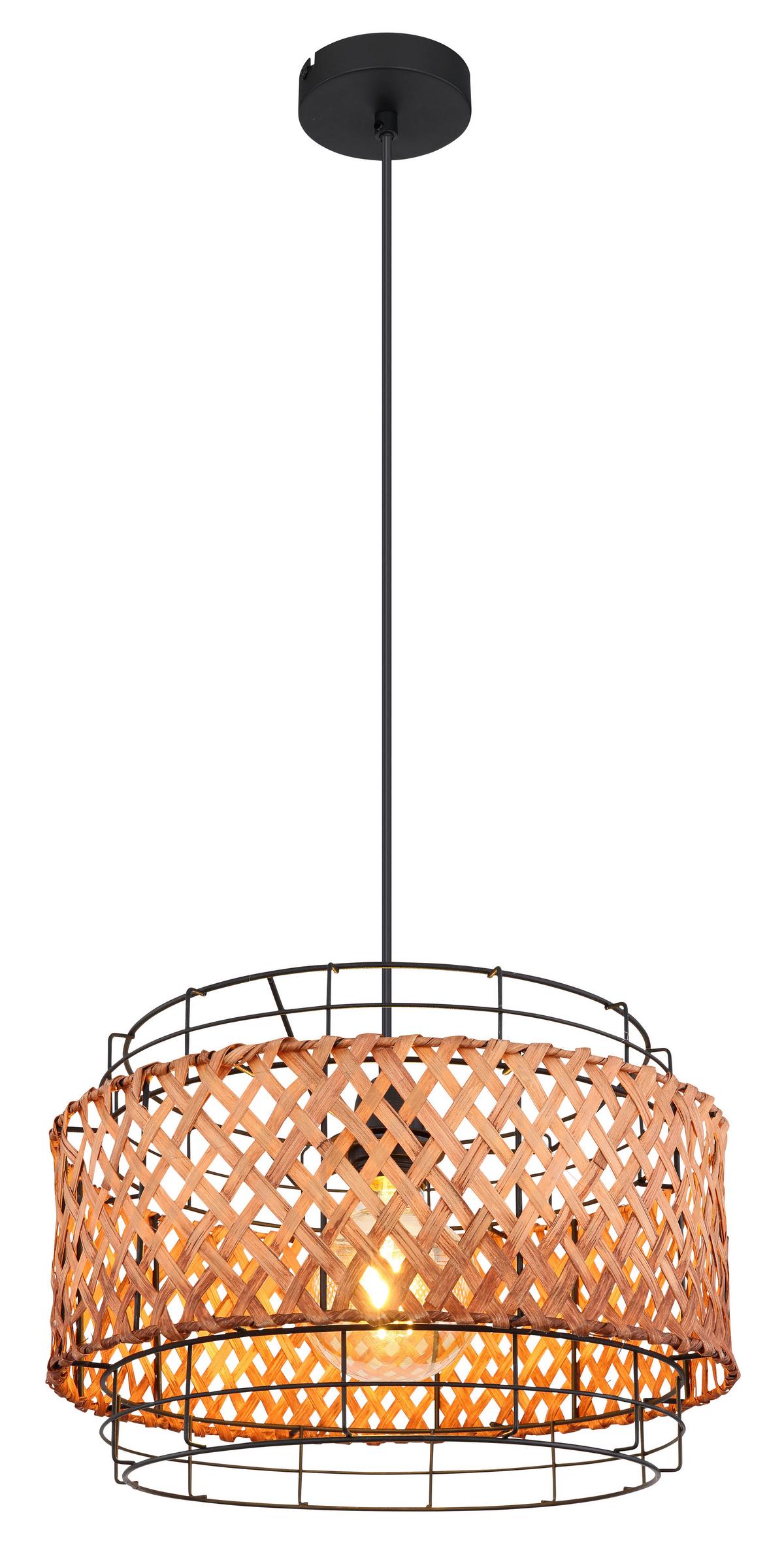 Hängeleuchte Gina in Schwarz max. 40 Watt - Dunkelbraun/Schwarz, Basics, Naturmaterialien/Metall (35/120cm) - Globo