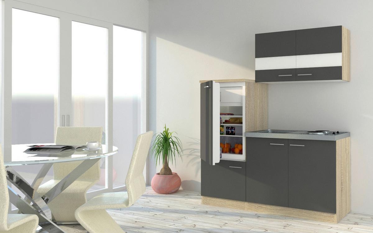 Küchenblock Economy Grau/ Eiche m. Geräten B: ca. 160 cm - Edelstahlfarben/Eichefarben, Basics, Holzwerkstoff (160cm) - Respekta