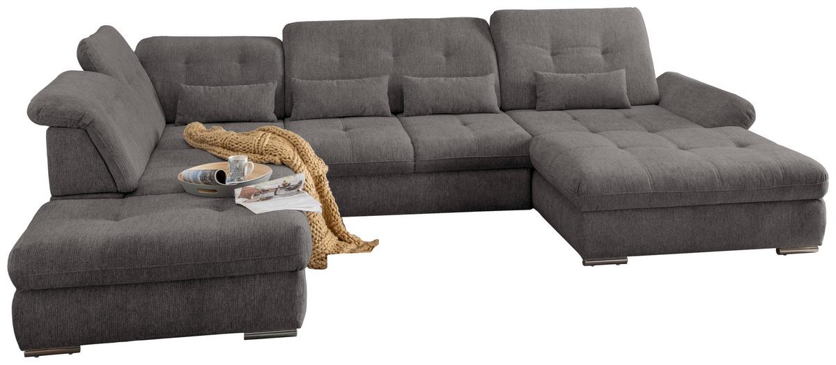 Wohnlandschaft Dalida Braun/Grau Chenille - Chromfarben/Braun, Design, Textil/Metall (254/376/195cm) - Livetastic