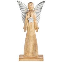 ANIOŁ DEKORACYJNY 04187500 - kolor srebrny/brązowy, Lifestyle, metal/drewno (20/45/6,5cm) - X-Mas