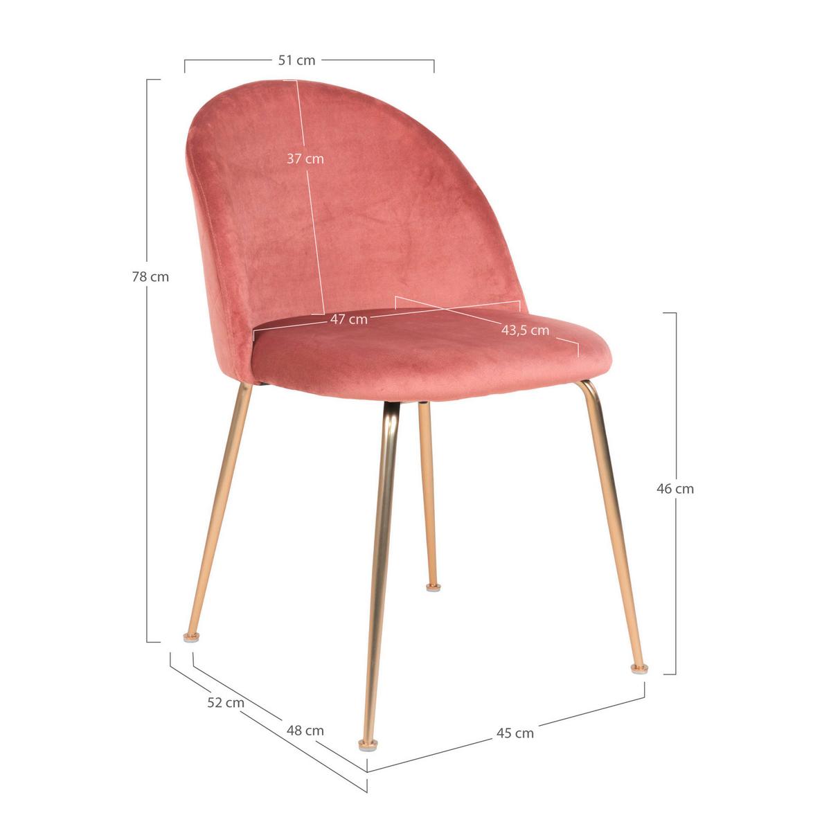 Stuhl-Set Geneve 2er-Set Rosa/Messingfarben - Messingfarben/Rosa, MODERN, Textil/Metall (51/78/56cm) - MID.YOU