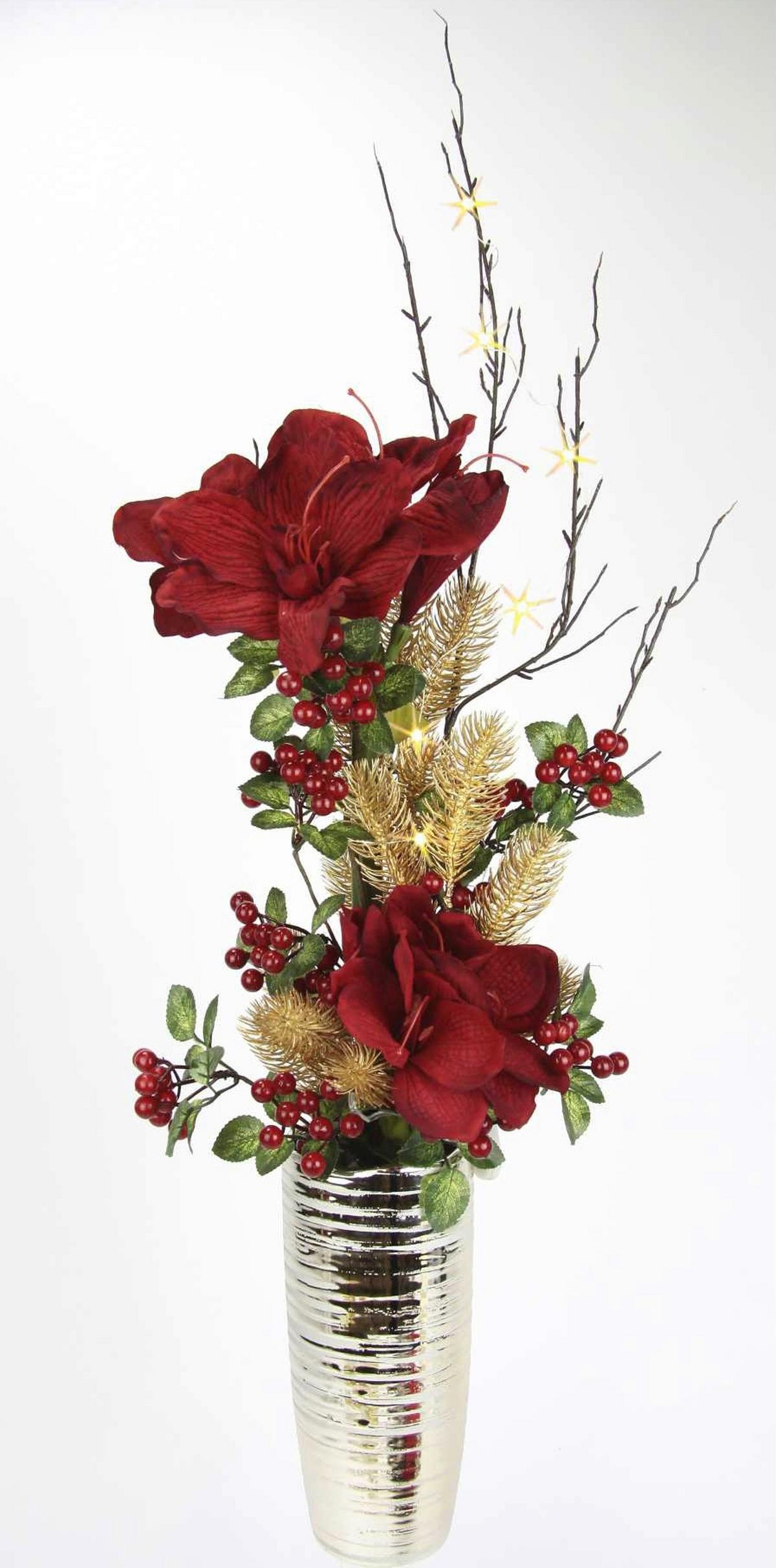 SZTUCZNY KWIAT 044647R - czerwony/szampanowy, Natur, tkanina/ceramika (27/80cm) - X-Mas