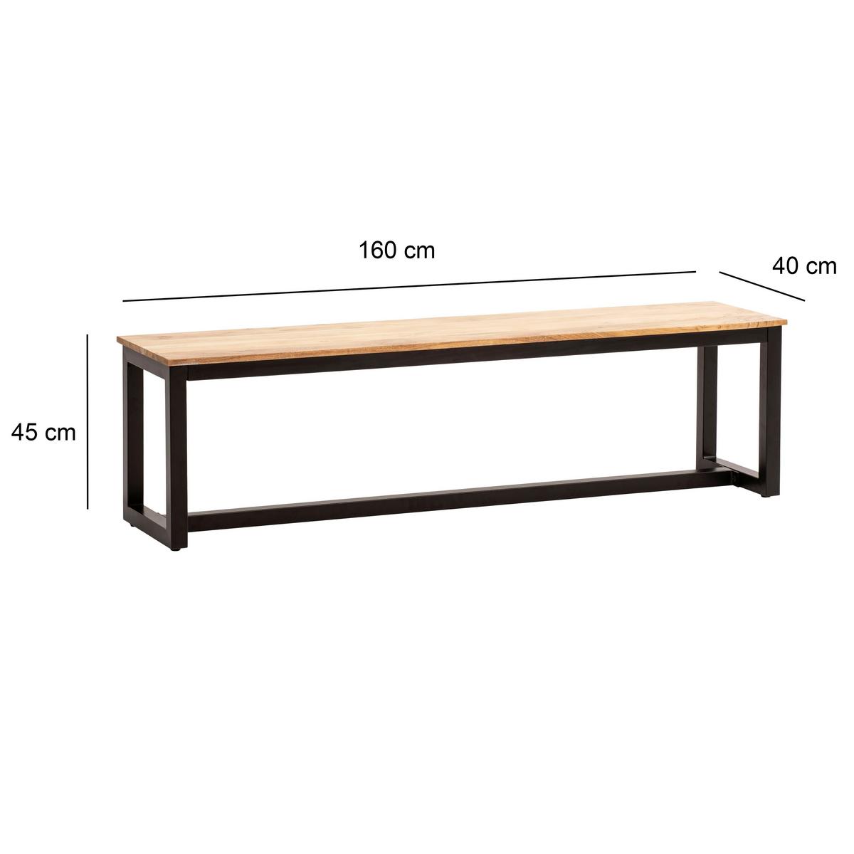 Klop Akazie, Pravi Les - črna/barve akacije, Design, kovina/les (160/45/40cm) - MID.YOU