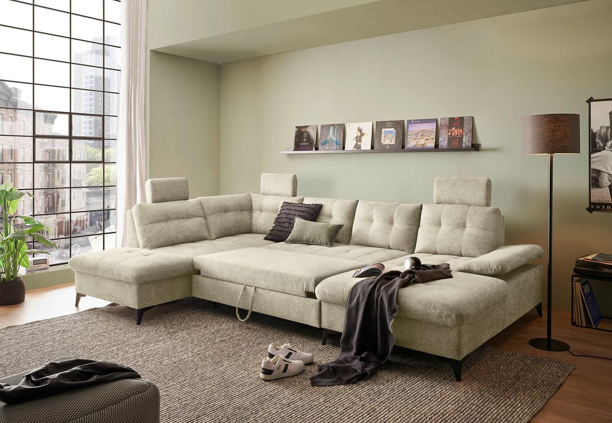 Wohnlandschaft Durban U ca. 218x324x170 cm Beige - Beige/Schwarz, KONVENTIONELL, Kunststoff/Textil (218/324/170cm) - MID.YOU