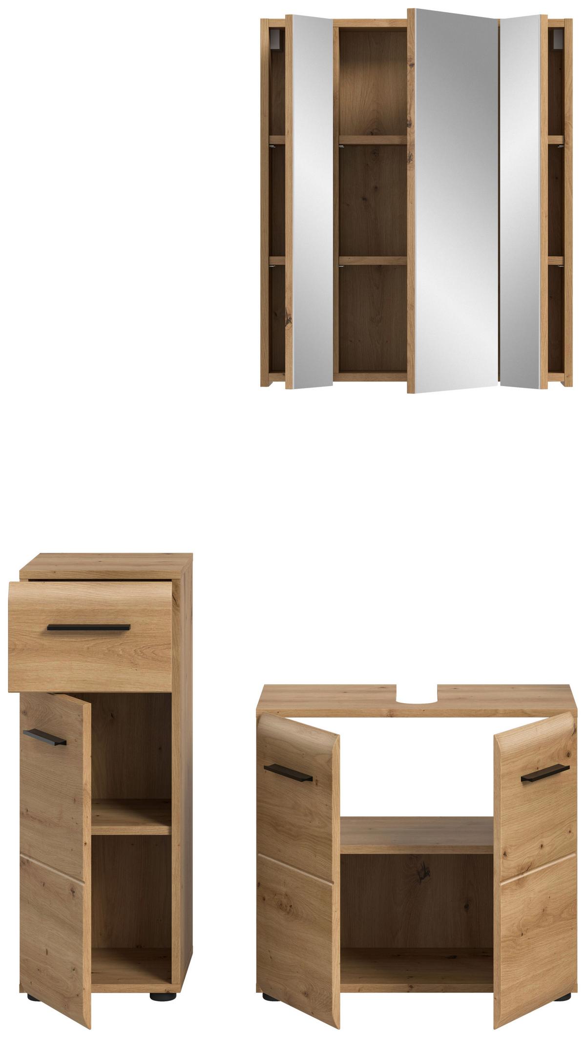 BADEZIMMER ICE - Schwarz/Eiche Artisan, Basics, Holzwerkstoff/Kunststoff (90cm) - MID.YOU