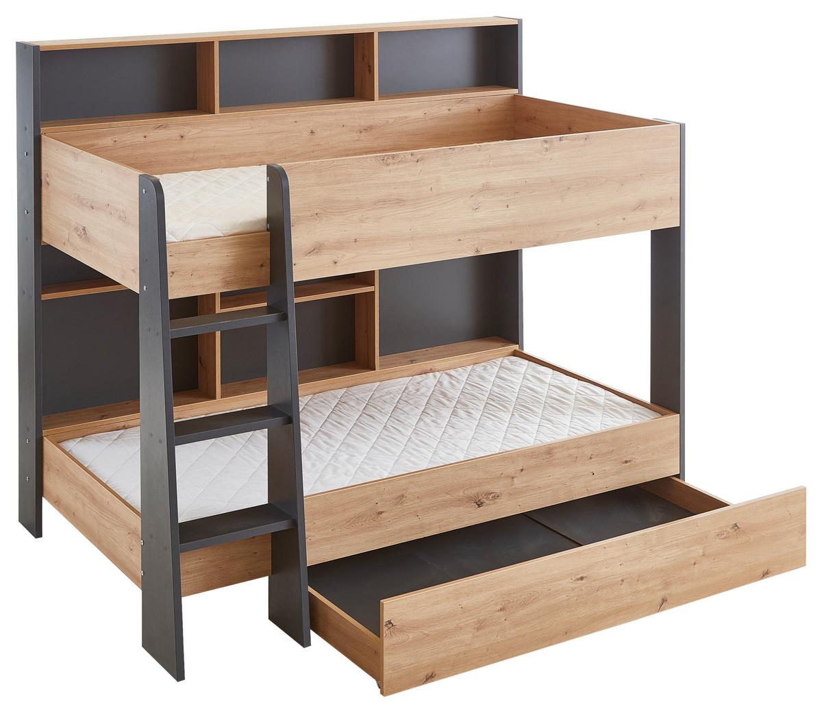 Krevet Na Kat Sely - hrast Artisan/antracit, Konvencionalno, drvni materijal (90/200cm) - Based