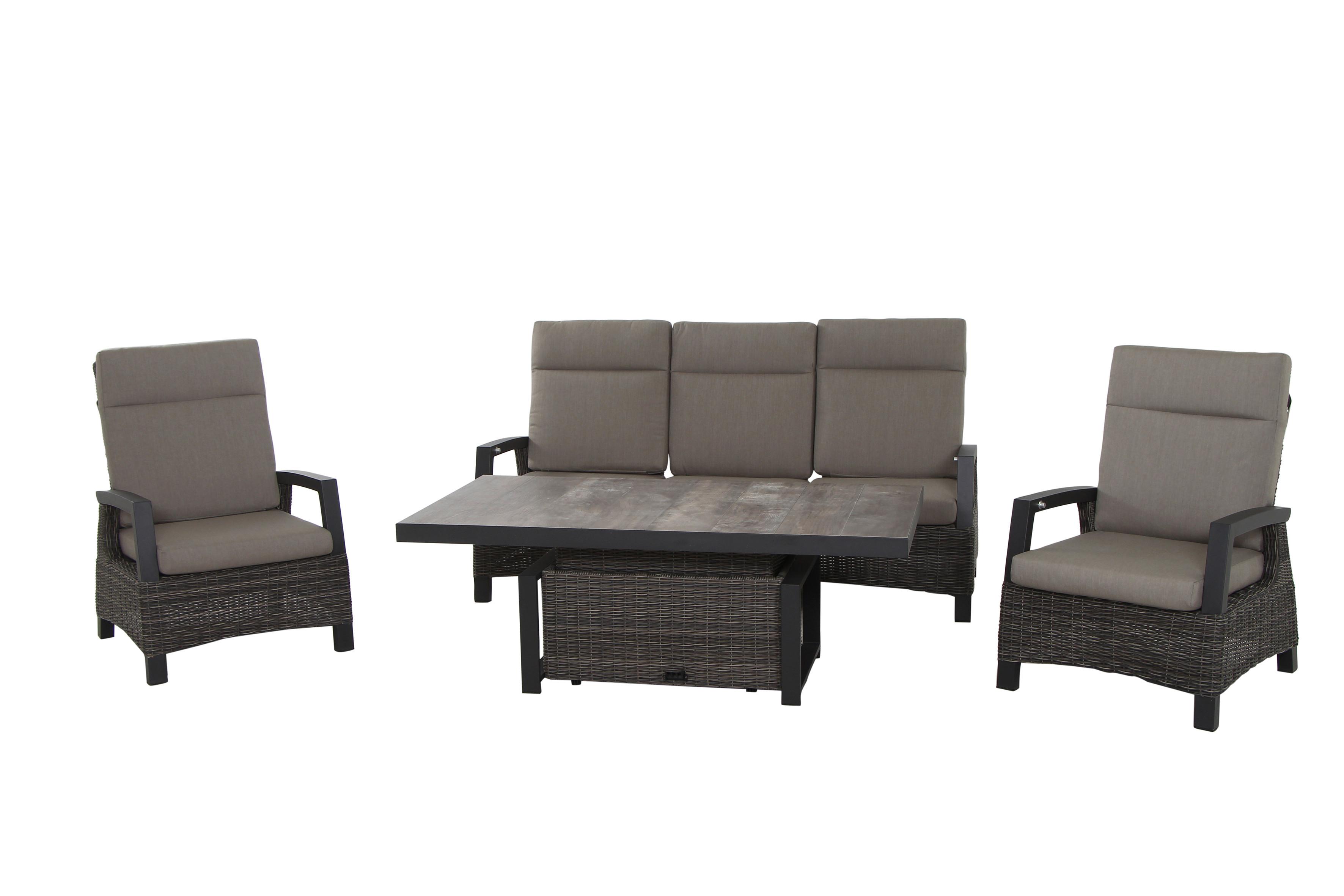 Loungegarnitur Corido Grau - Grau, Basics, Keramik/Kunststoff (72/206/103cm) - Siena Garden