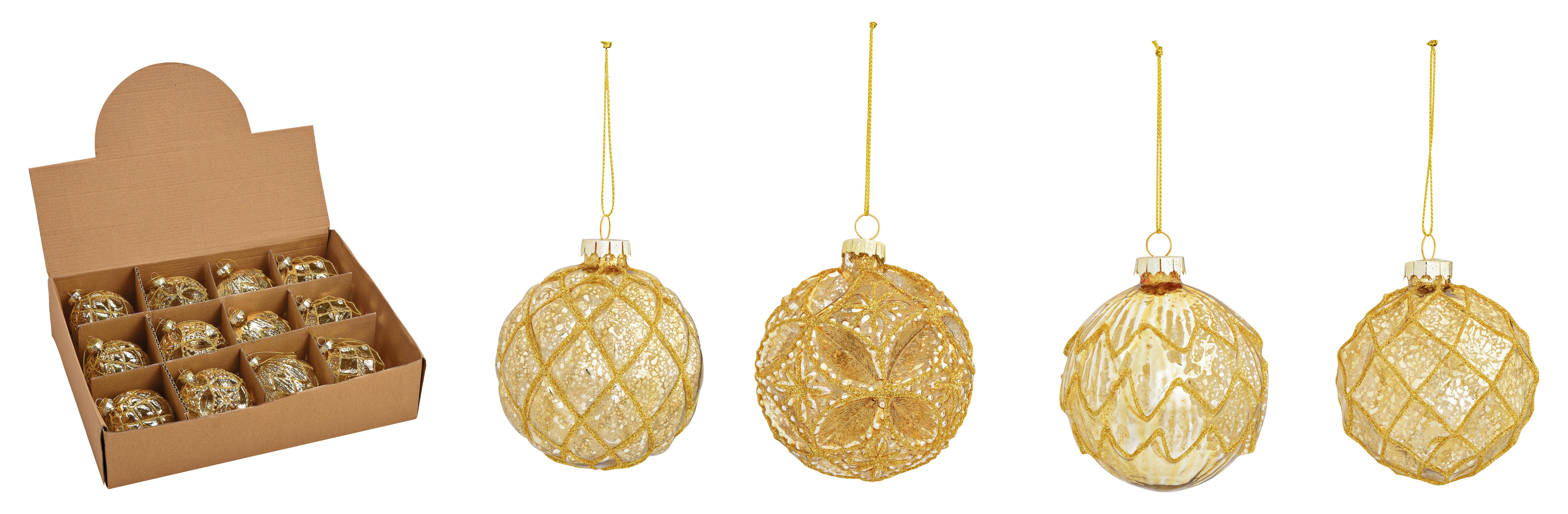 ZESTAW BOMBEK CHOINKOWYCH 10030781 - kolor złoty, Trend, szkło (8cm) - X-Mas