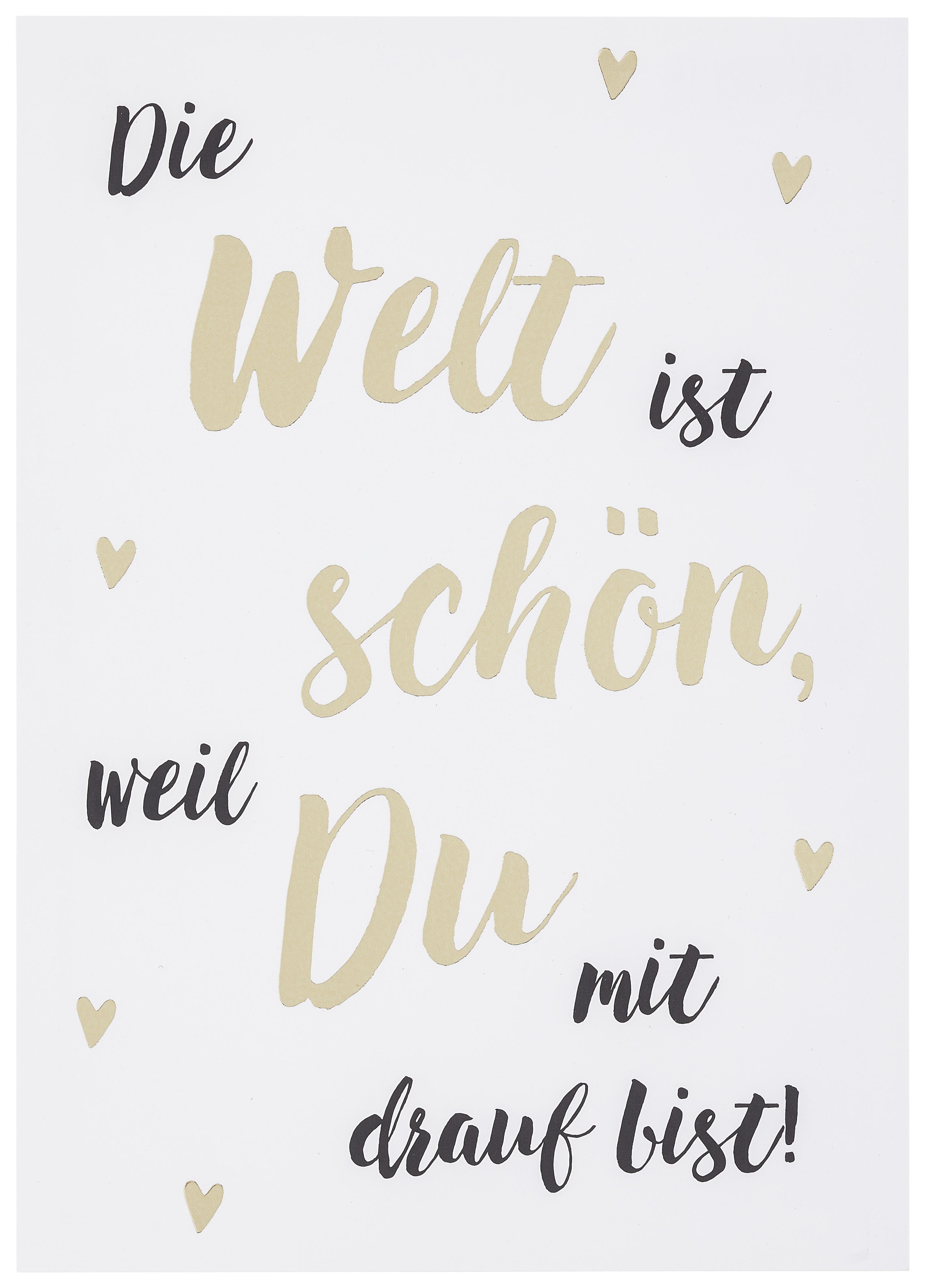 Postkarte Die Welt ist schön - Goldfarben/Schwarz, MODERN, Papier (10,5/14,8cm)