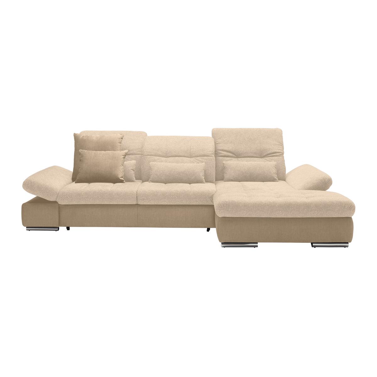 Wohnlandschaft Sanfino Beige/Taupe - Taupe/Chromfarben, KONVENTIONELL, Holz/Textil (305/79-96/199cm) - Premium Living
