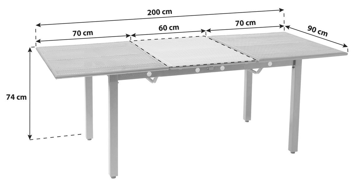 Gartentisch Toulouse Grau ausziehbar ca. 200x74x90cm - Grau, Basics, Metall (140-200/74/90cm) - Gardenson