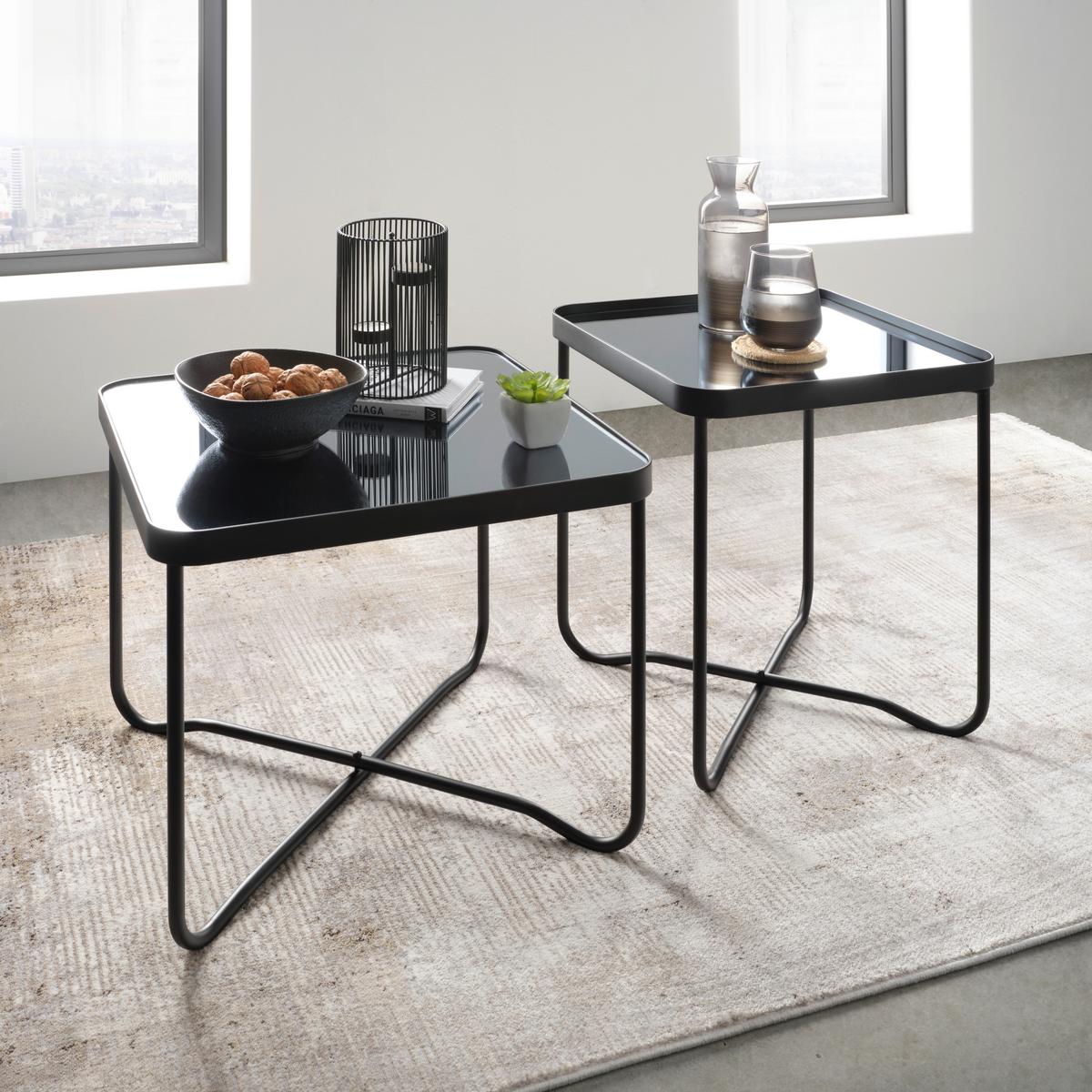 Masă auxiliară NOBILE - negru, Modern, sticlă/metal (37/42/37cm) - Premium Living