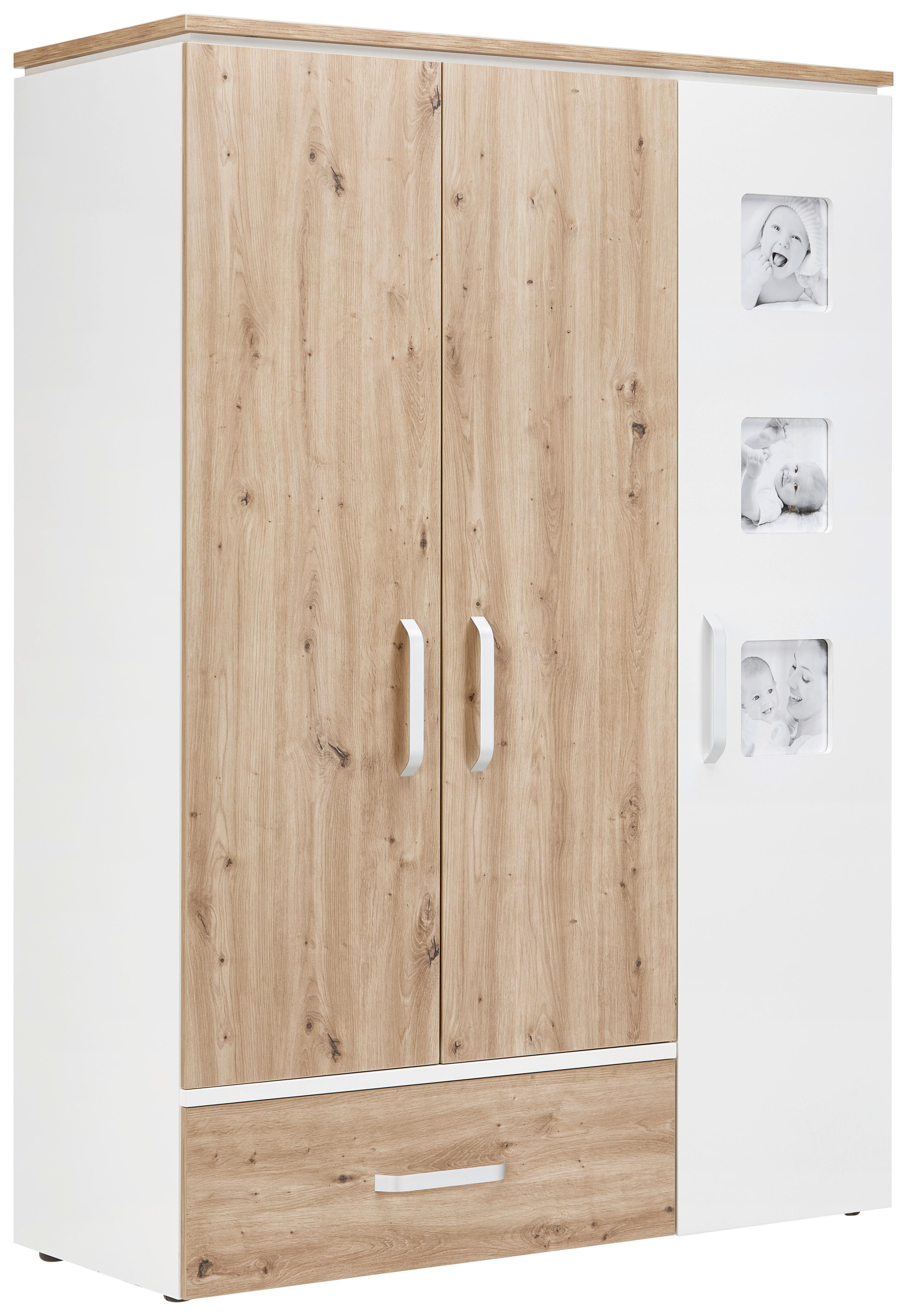 Drehtürenschrank in Weiss/Artisan Eiche - Weiss/Silberfarben, Holzwerkstoff/Metall (135/190,5/55cm) - Roba