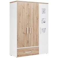 Drehtürenschrank in Weiß/Artisan Eiche - Silberfarben/Weiß, Holzwerkstoff/Metall (135/190,5/55cm) - Roba