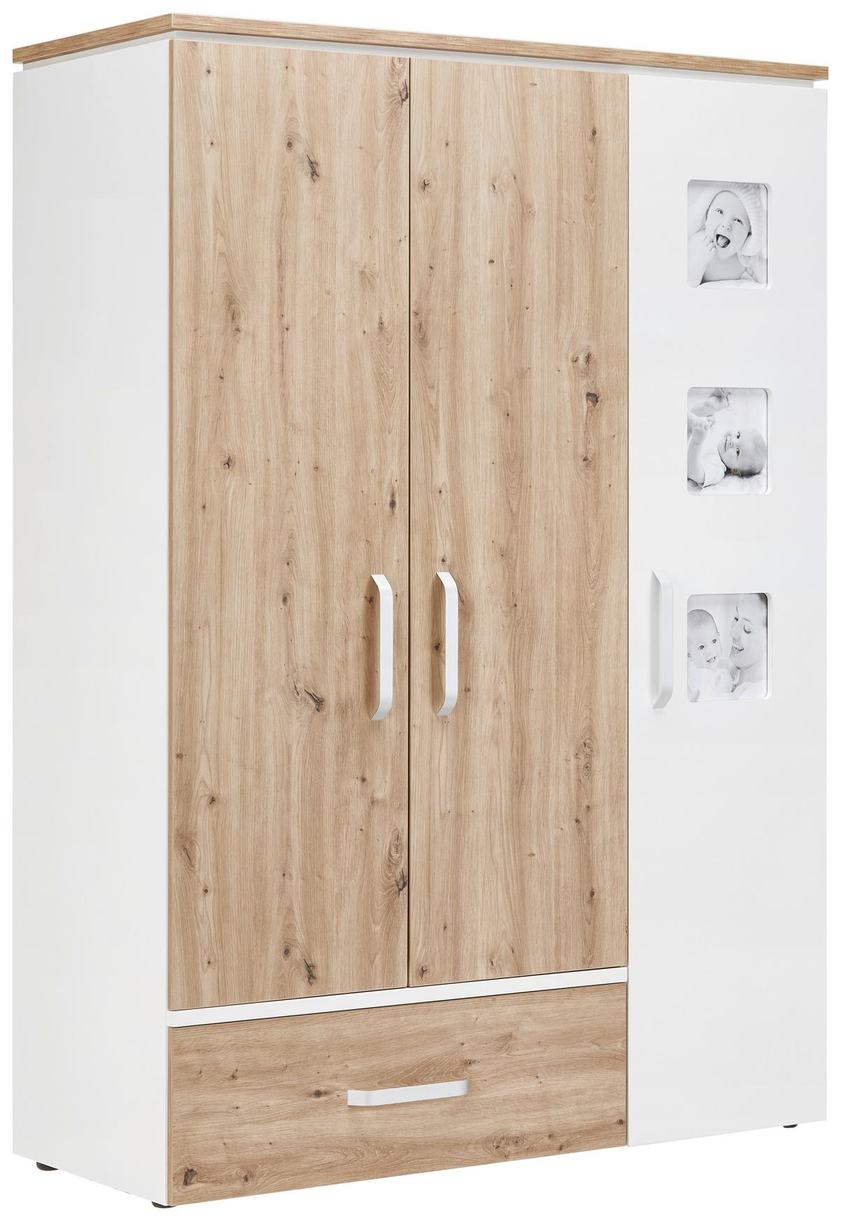 Drehtürenschrank in Weiß/Artisan Eiche - Silberfarben/Weiß, Holzwerkstoff/Metall (135/190,5/55cm) - Roba